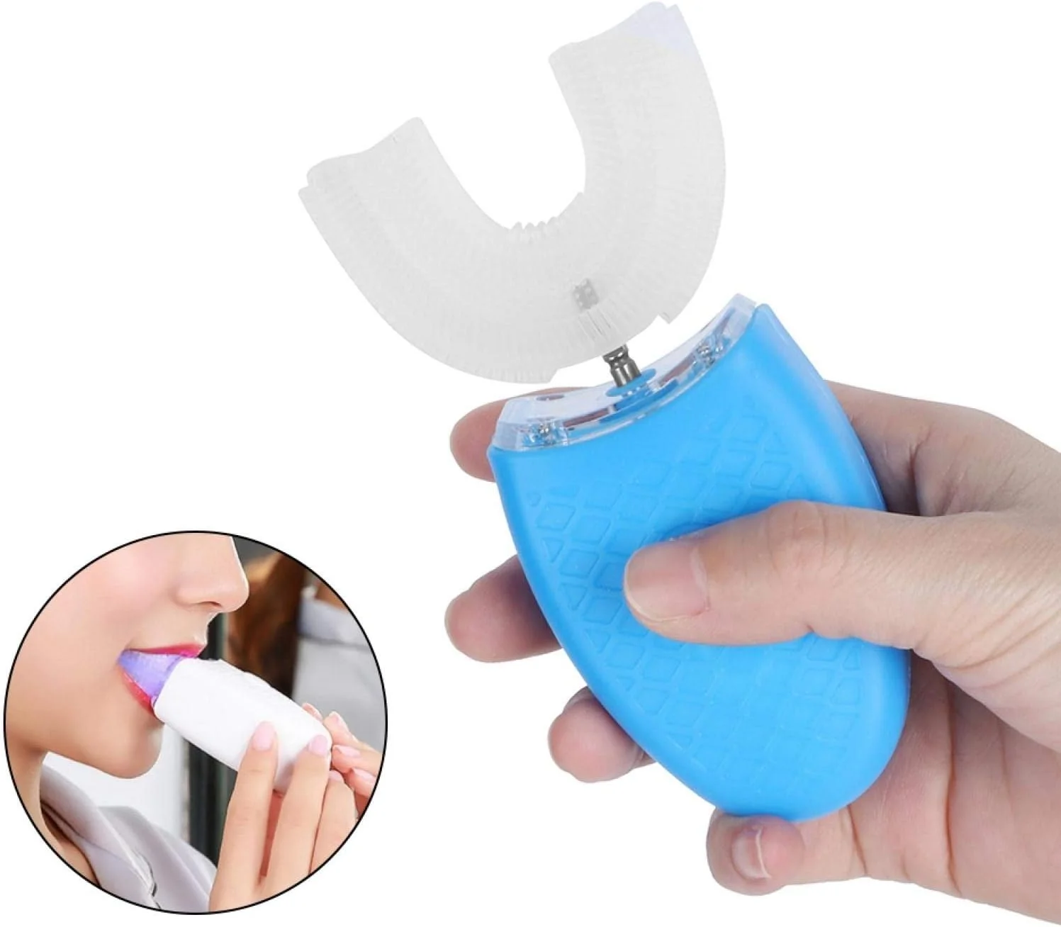 مسواک U شکل قابل استفاده مجدد، مسواک برقی، برای بزرگسالان مناسب منزل (آبی)