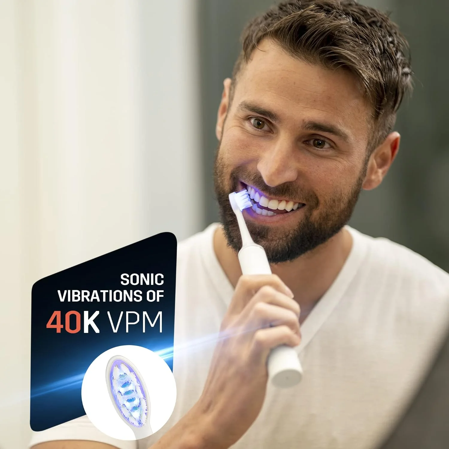 مسواک برقی SPARX برای سفید کردن دندان، مراقبت از لثه و پولیش، فناوری نور درمانی برای دندان های سفیدتر و لثه های سالم، قابل شارژ [سفید]