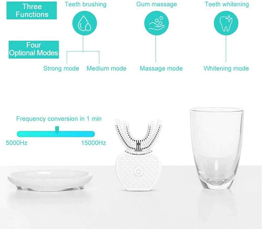 مسواک برقی اولتراسونیک 360 درجه تمیز کننده دندان برای بزرگسالان، قابل شارژ، قابل حمل، دارای نور LED محافظ لثه IPX7 (رنگ: A)