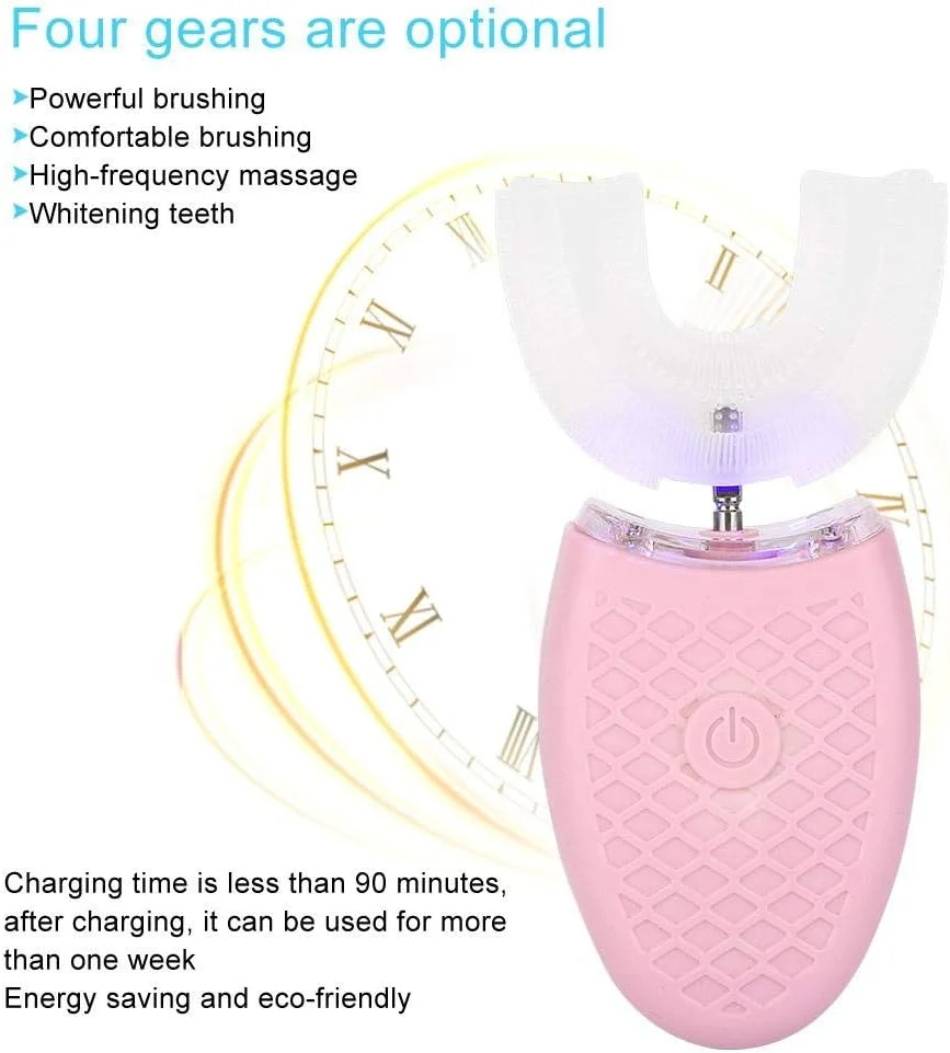 مسواک برقی صوتی اتوماتیک تمیز کننده دندان مدل U شکل TARSHYRY، ابزار مراقبت از دهان با سر برس سیلیکونی با درجه غذایی (صورتی)