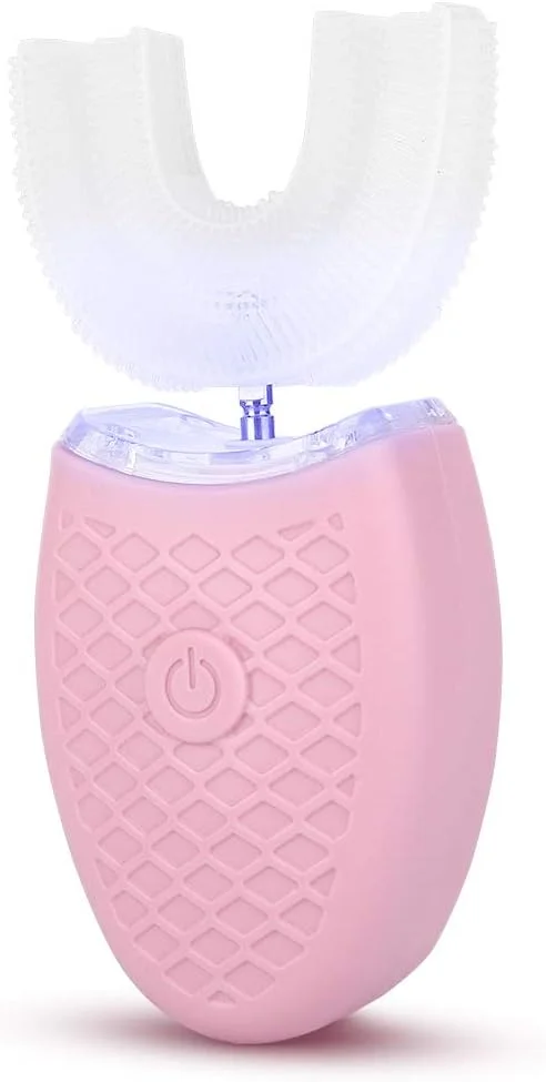 مسواک برقی اتوماتیک U شکل، مسواک U شکل برای بزرگسالان، ابزار مراقبت از دهان و دندان (نوع سفید) - سفید کننده دندان با ژل سیلیکا نرم و عمیق قابل شارژ (صورتی)