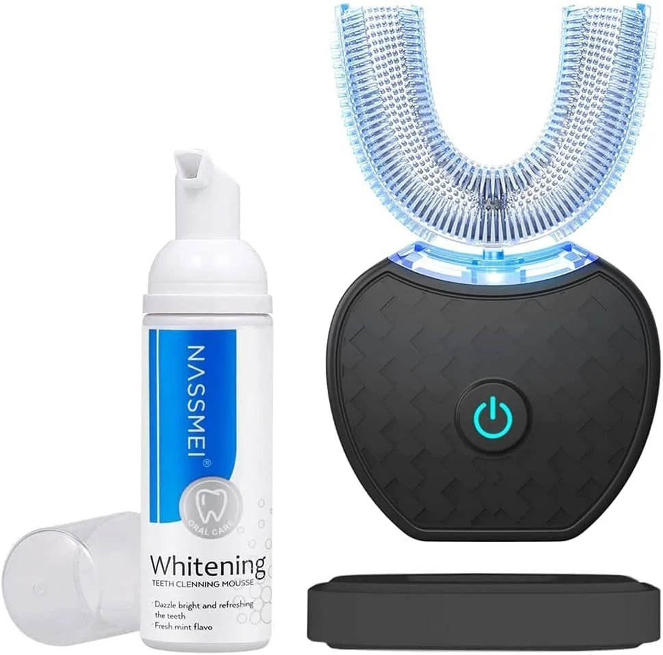 مسواک برقی اولتراسونیک، مسواک اولتراسونیک اتوماتیک 360 درجه برای بزرگسالان، برقی اتوماتیک با تایمر و شارژ بی سیم (مشکی)