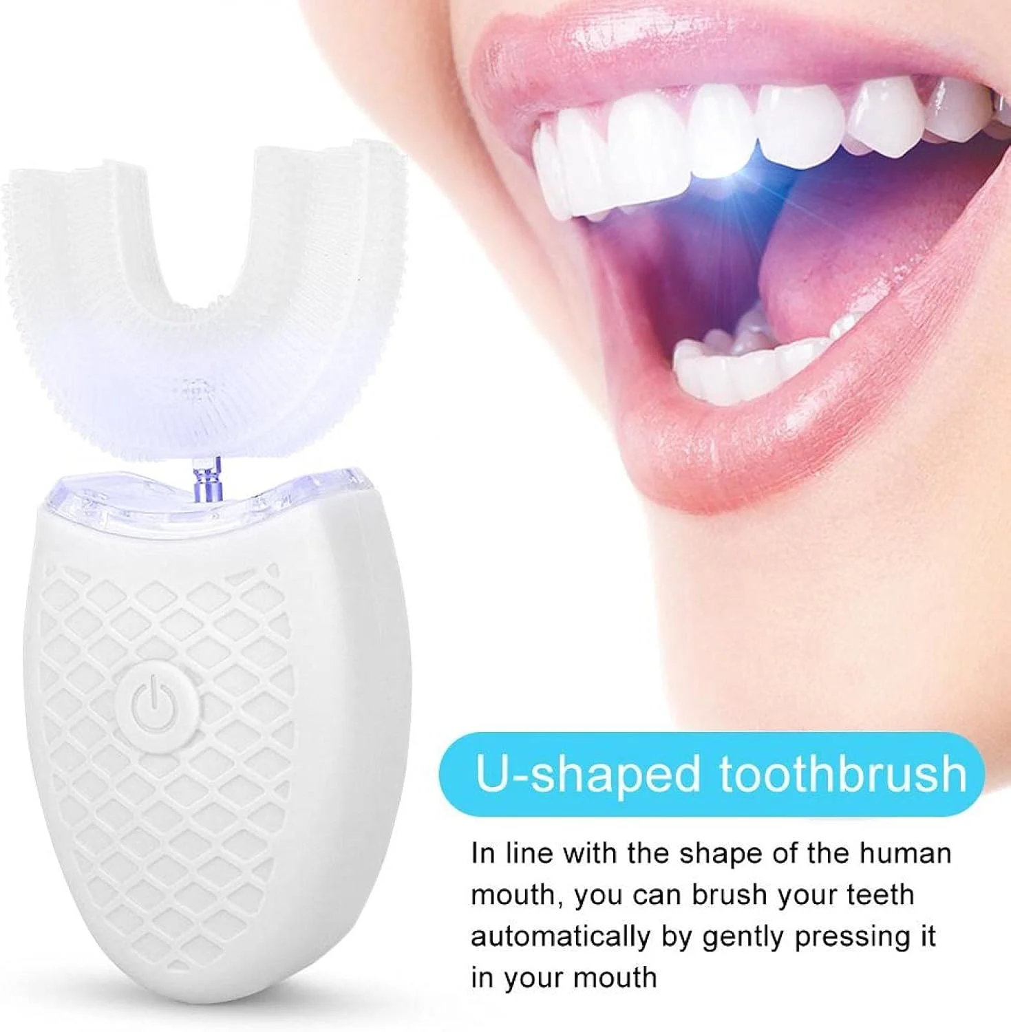 مسواک U شکل، مسواک برقی صوتی برای بزرگسالان، مسواک تمیز کننده اتوماتیک، مسواک تمیز کننده دندان با شارژ بی سیم، دستگاه سفید کننده دندان با نور سرد، ابزار مراقبت از دهان برای مسافرت و منزل (سفید) مسواک U شکل، مسواک برقی صوتی برای بزرگسالان، مسواک تمیز کننده اتوماتیک، مسواک تمیز کننده دندان با شارژ بی سیم، دستگاه سفید کننده دندان با نور سرد، ابزار مراقبت از دهان برای مسافرت و منزل (سفید)