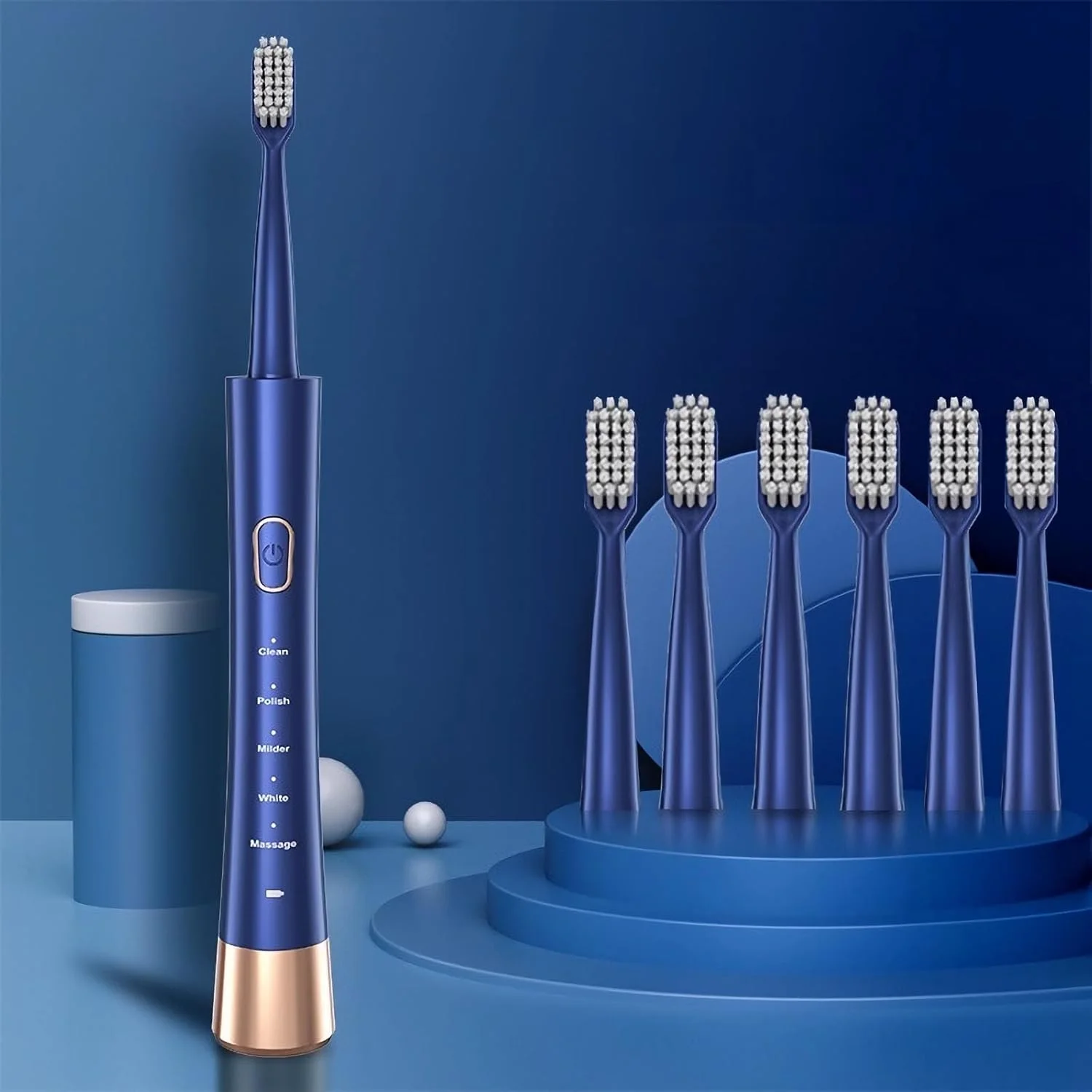 مسواک برقی اولتراسونیک با 6 سری-5 حالت، 60 روز ماندگاری شارژ، 31000 لرزش در دقیقه، ضد آب IPX7، بدنه منحنی (آبی)