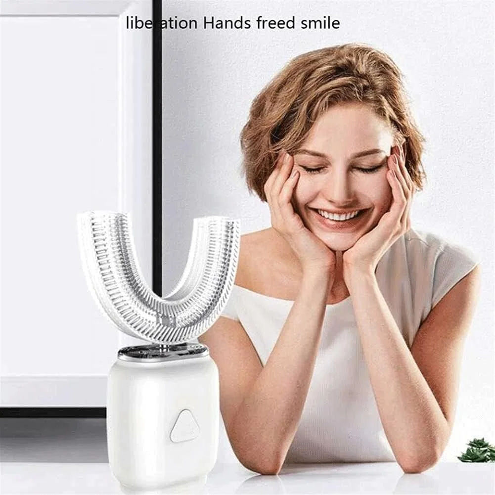 مسواک اولتراسونیک اتوماتیک UOOD، مسواک برقی اولتراسونیک و کیت سفید کننده دندان، مسواک قابل شستشو، مناسب سفر و منزل، استفاده دوگانه و حمل آسان (رنگ: سفید)