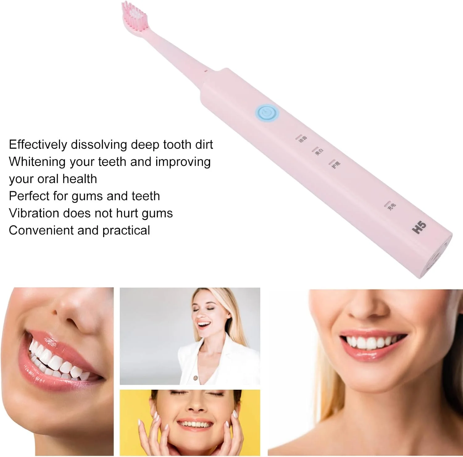 مسواک برقی اولتراسونیک، مسواک برقی سفید کننده، پاکسازی عمیق و مطمئن، صورتی، قابل شارژ، صدای کم، برای بزرگسالان، مناسب منزل