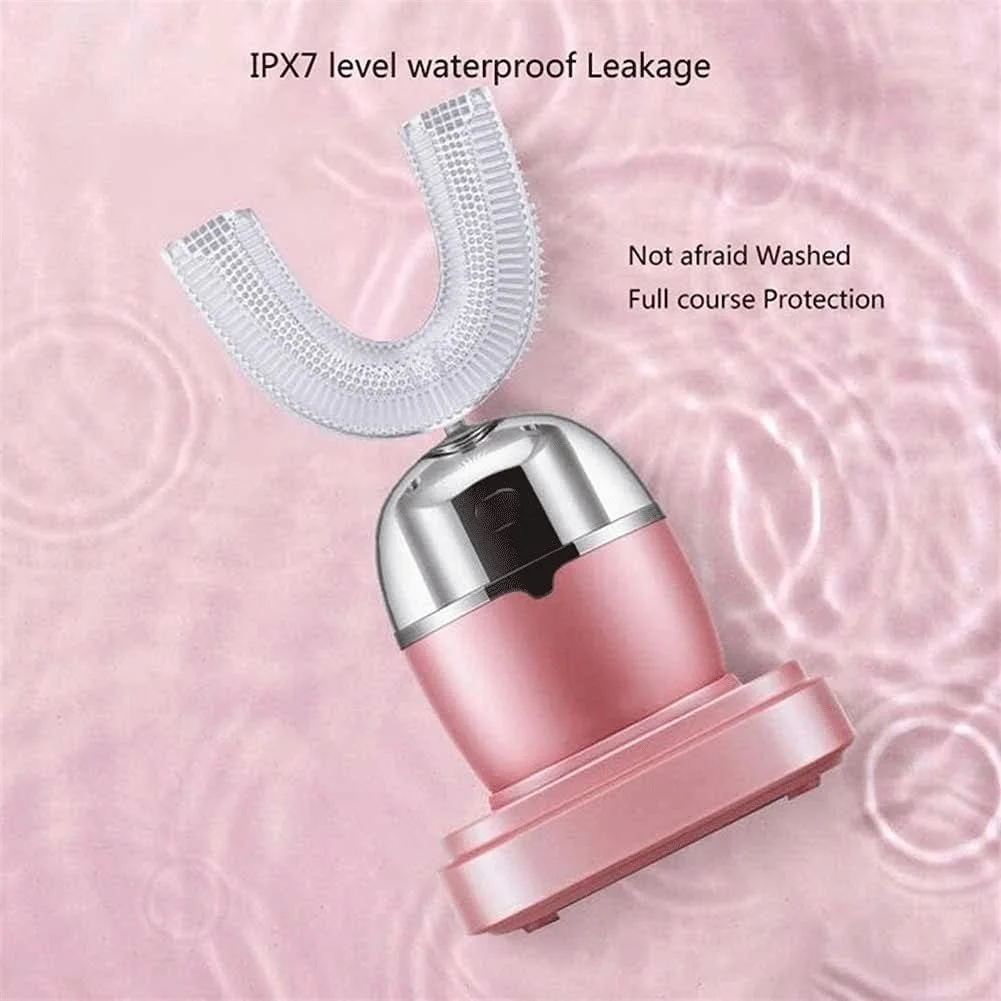 مسواک التراسونیک ارتقا یافته برای بزرگسالان، مسواک U شکل، مسواک برقی اتوماتیک، مسواک صوتی با حمل آسان (رنگ: صورتی)