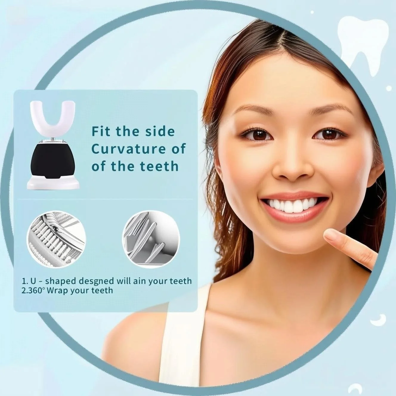 مسواک اتوماتیک، مسواک اولتراسونیک U شکل 360 درجه با نور آبی سفید کننده، مسواک کامل دهان ضد آب IPX7 برای بزرگسالان مسواک اتوماتیک، مسواک اولتراسونیک U شکل 360 درجه با نور آبی سفید کننده، مسواک کامل دهان ضد آب IPX7 برای بزرگسالان