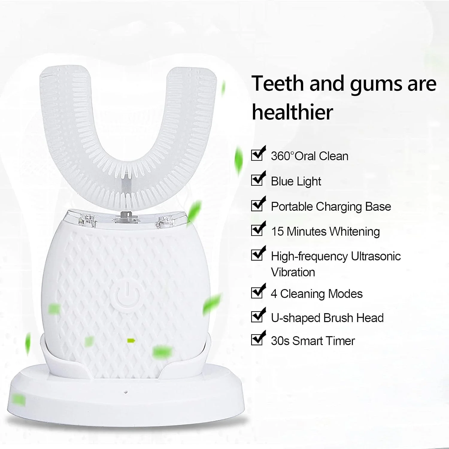 مسواک برقی U شکل YueStar مخصوص بزرگسالان، مسواک اتوماتیک 360 درجه بی سیم با تایمر خودکار 30 ثانیه ای IPX7 ضد آب مسواک برقی U شکل YueStar مخصوص بزرگسالان، مسواک اتوماتیک 360 درجه بی سیم با تایمر خودکار 30 ثانیه ای IPX7 ضد آب