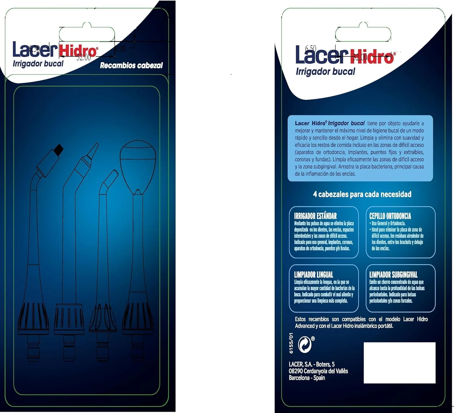 سری یدک دستگاه شستشوی دهان LACER Hydro Advanced، شستشو دهنده دهان، پاک کننده دندان، پاک کننده زبانی و زیر لثه ای، برس برقی، دهانشویه و ماساژ لثه، پاکسازی عمیق، بسته 4 عددی