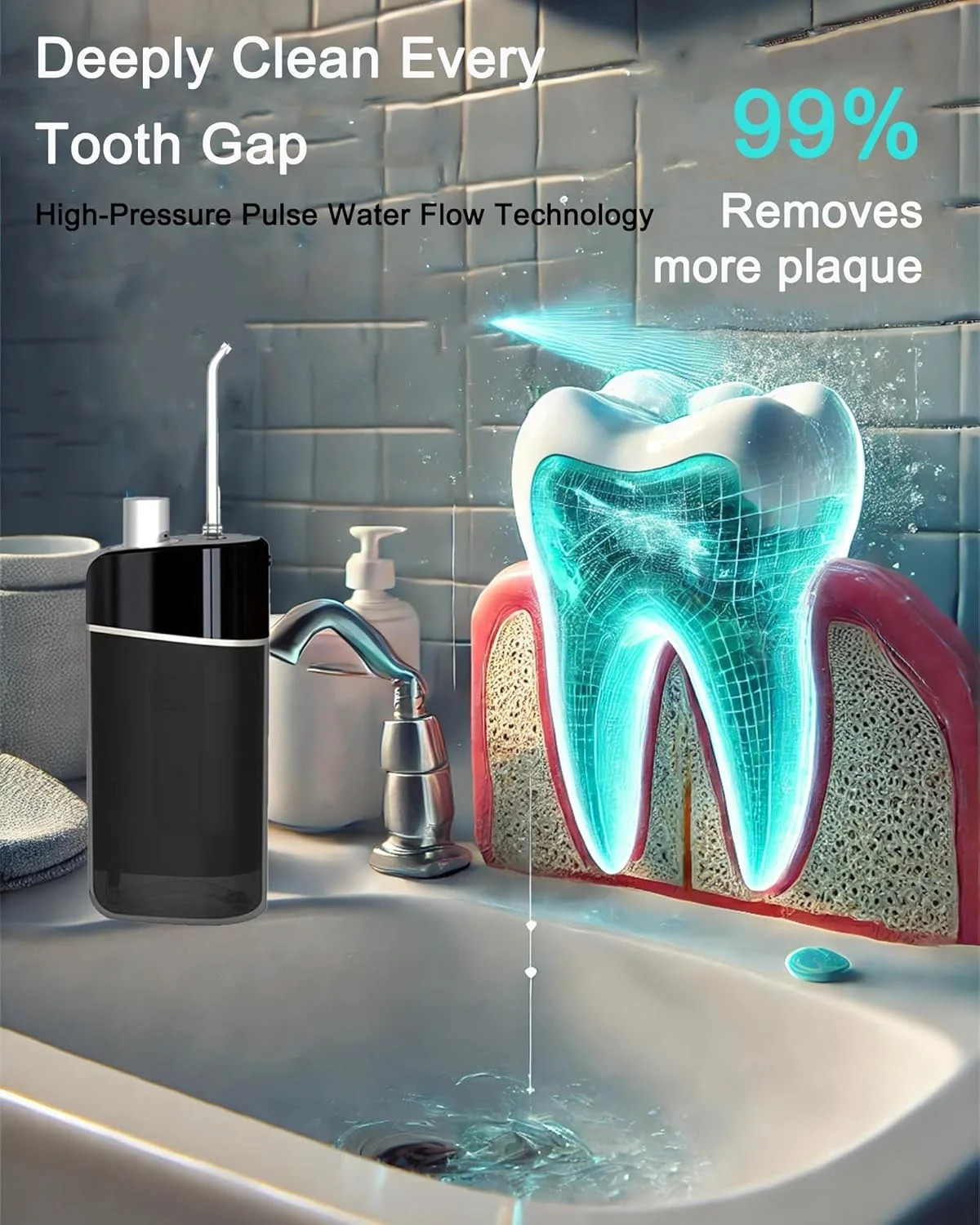 دستگاه شستشوی دهان و دندان ALLESM با فشار پالس بالا، مخزن 200 میلی لیتری، پاک کننده دندان با 3 فشار قابل تنظیم، طراحی بی سیم قابل حمل، 5 نازل خانگی، دستگاه شستشوی دهان و دندان حرفه ای