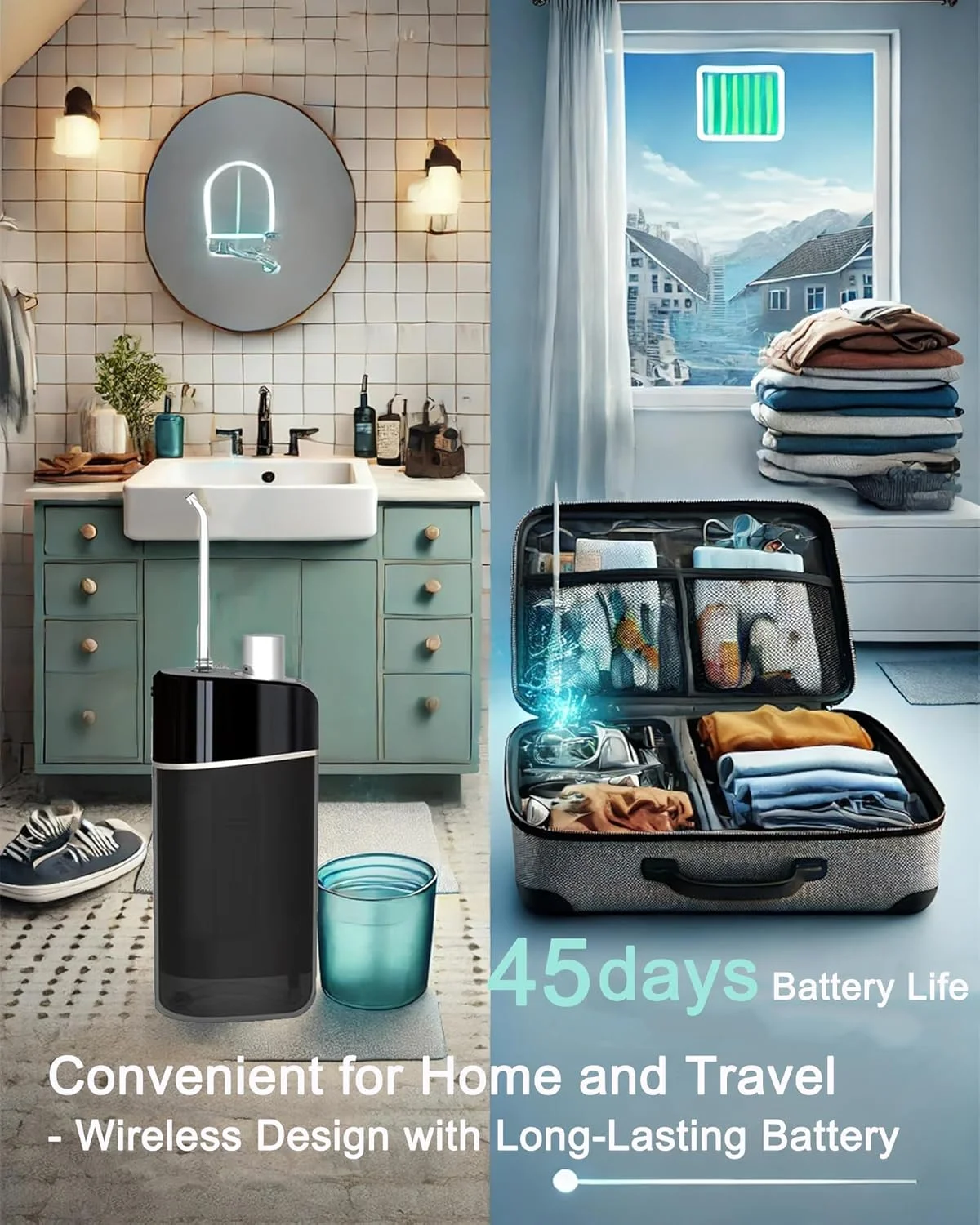 دستگاه شستشوی دهان و دندان ALLESM با فشار پالس بالا، مخزن 200 میلی لیتری، پاک کننده دندان با 3 فشار قابل تنظیم، طراحی بی سیم قابل حمل، 5 نازل خانگی، دستگاه شستشوی دهان و دندان حرفه ای