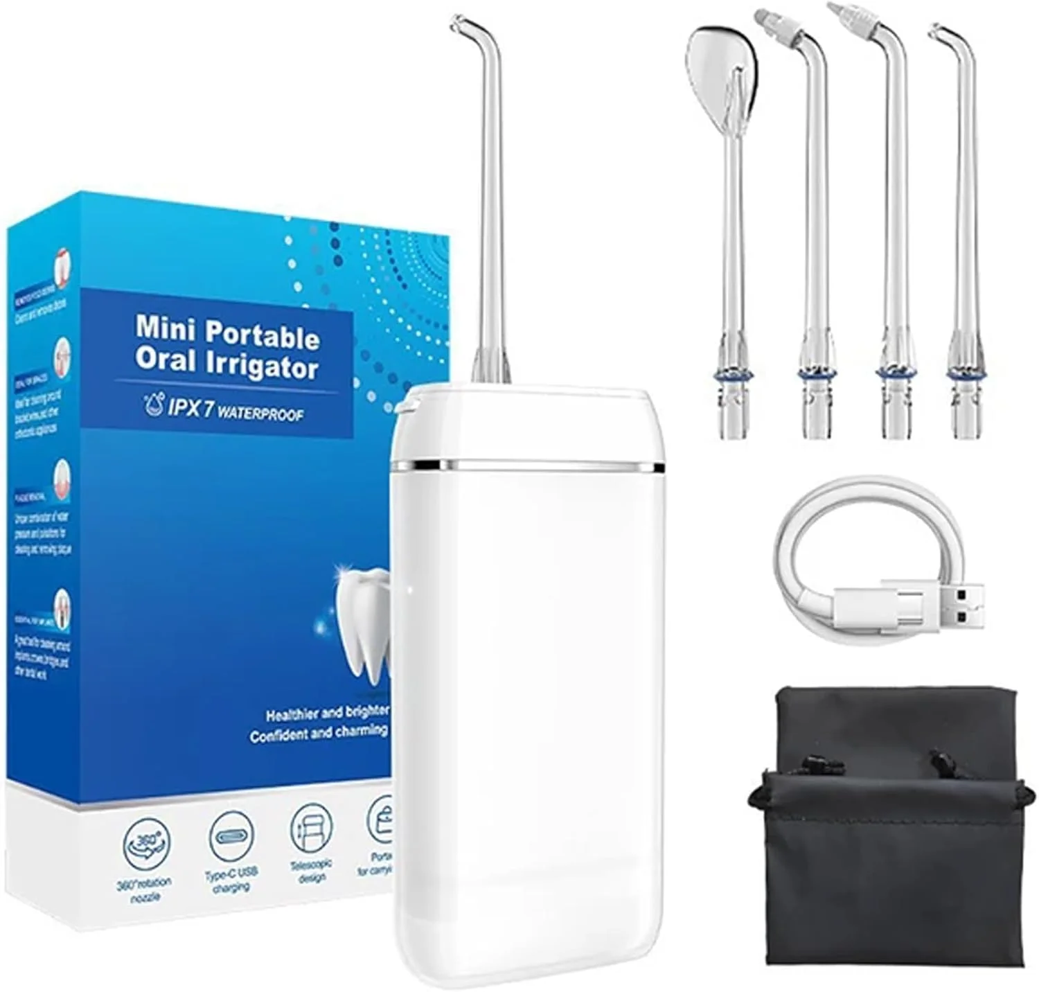 واتر فلاسر دندان قابل حمل | دستگاه شستشوی دهان با شارژ USB و روکش پارچه ای مرغوب (سفید) واتر فلاسر دندان قابل حمل | دستگاه شستشوی دهان با شارژ USB و روکش پارچه ای مرغوب (سفید)
