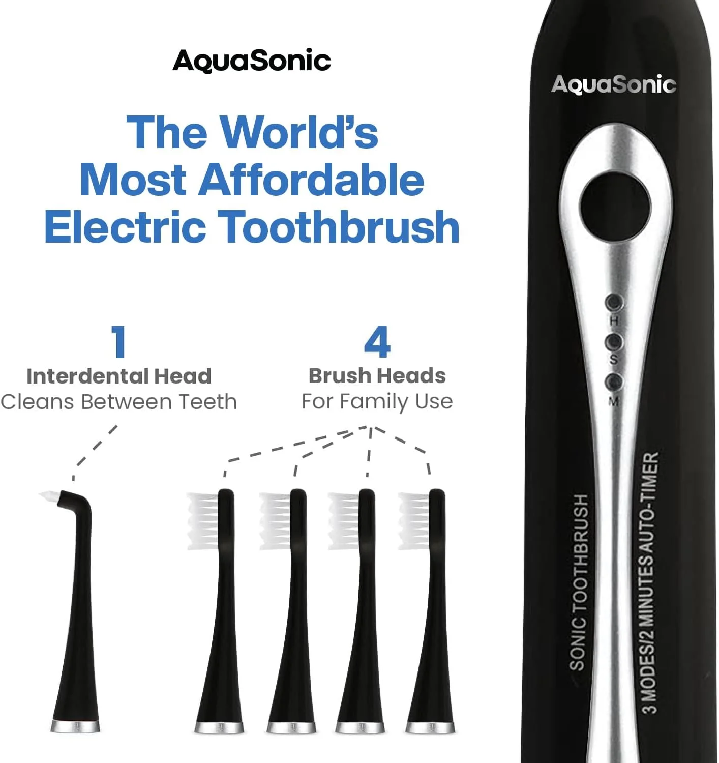 مرکز دندانپزشکی خانگی AquaSonic، مسواک برقی شارژی و نخ دندان آبی هوشمند - سیستم کامل مراقبت از دهان و دندان خانواده - شامل 10 سری و نازل مختلف - حالت ها و تایمرهای گوناگون (مشکی)