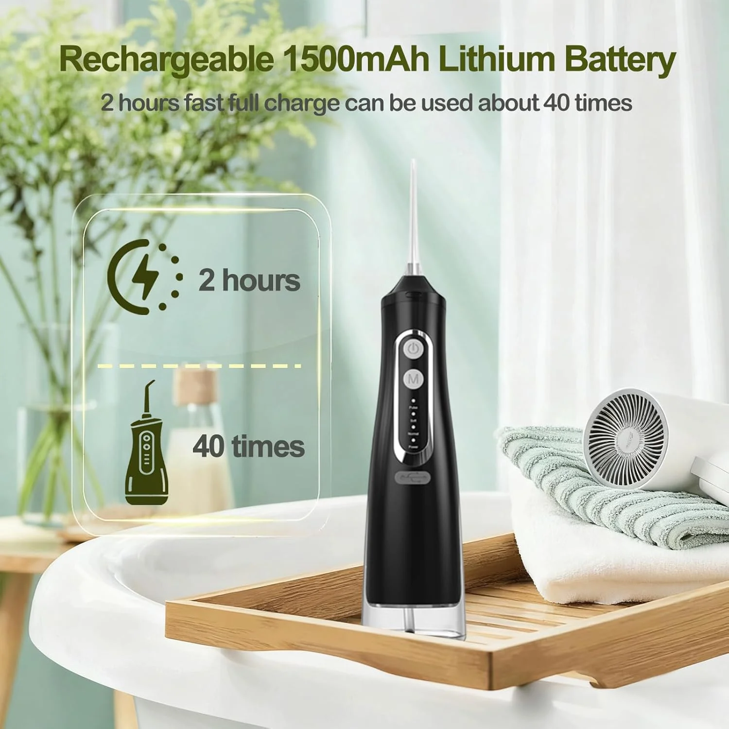 دستگاه شستشوی دهان و دندان Annmiir، حرفه ای برای مراقبت از دهان و دندان، دارای 8 سری، 4 حالت، ظرفیت بزرگ 310 میلی لیتر، ضد آب IPX7، قابل شارژ و بی سیم (مشکی)