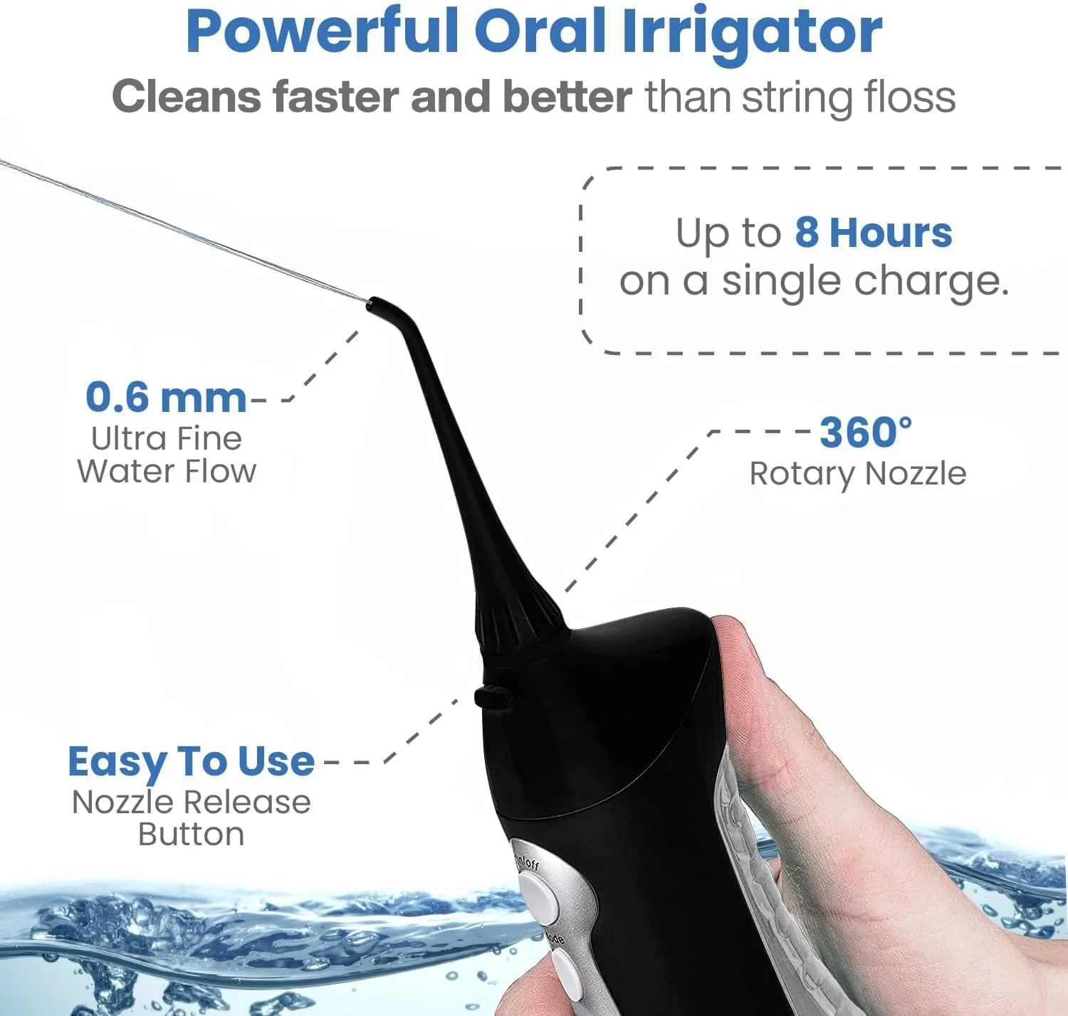 مرکز دندانپزشکی خانگی AquaSonic، مسواک برقی شارژی و نخ دندان آبی هوشمند - سیستم کامل مراقبت از دهان و دندان خانواده - شامل 10 سری و نازل مختلف - حالت ها و تایمرهای گوناگون (مشکی)