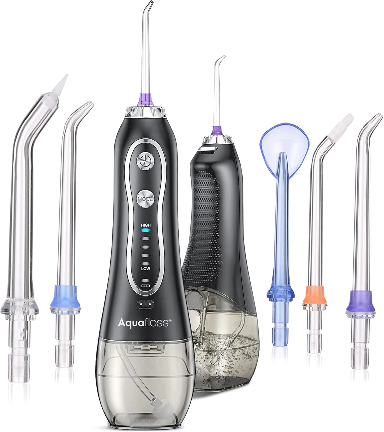 دستگاه شستشوی دهان و دندان بی سیم آکوافلاس AWH با استاندارد ضدآب IPX7، قابل حمل، دارای 5 حالت و 5 سری قابل تعویض (300 میلی لیتر)