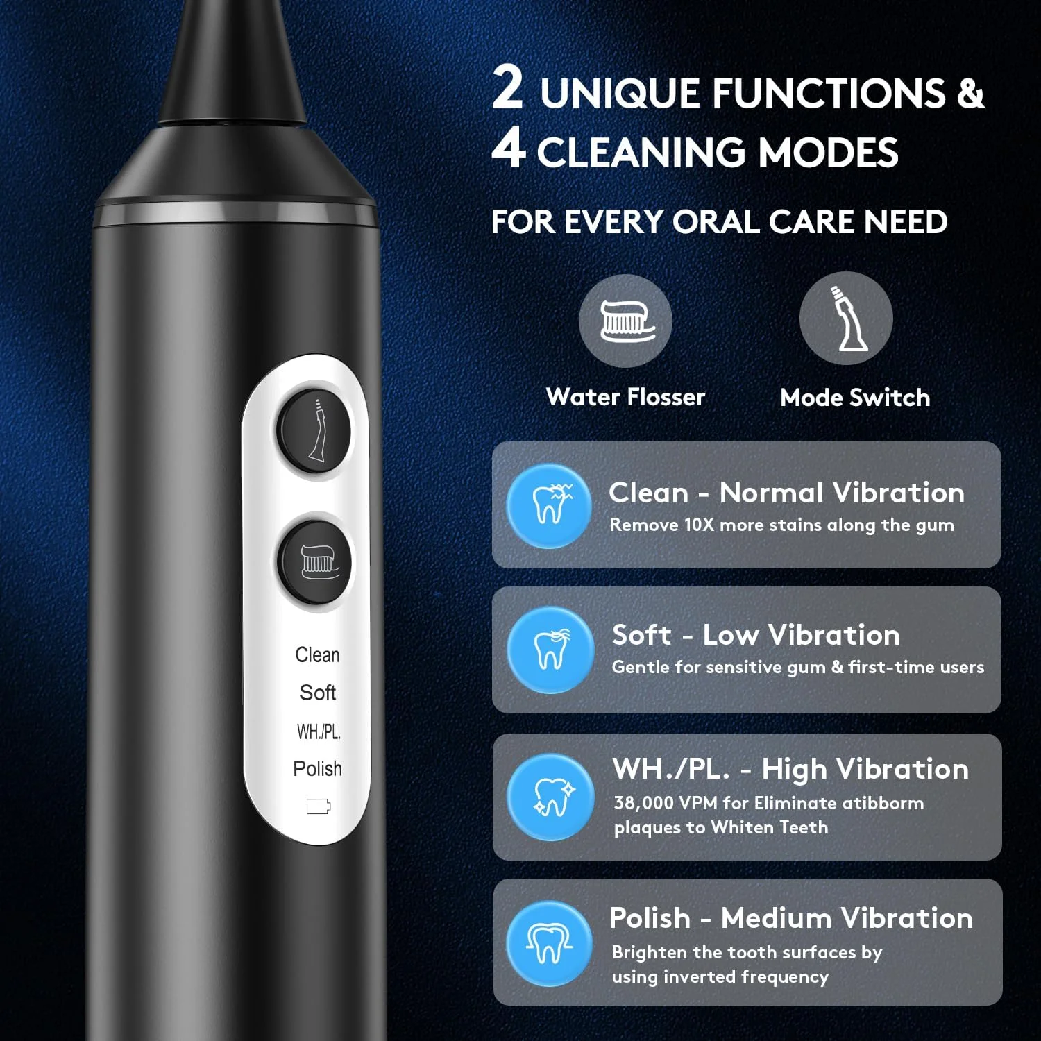 نخ دندان برقی AUSSNICE با 4 سرعت + 50 سری تعویضی - ترکیبی 3 در 1 نخ دندان برقی، مسواک برقی و دستگاه شستشوی دهان، جایگزین نخ دندان آبی