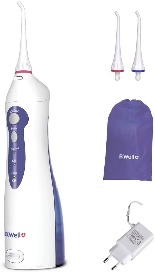 دستگاه شستشوی دهان قابل حمل B.Well WI-911 با 3 حالت، 2 سری و آداپتور شارژر باتری لیتیوم-یون