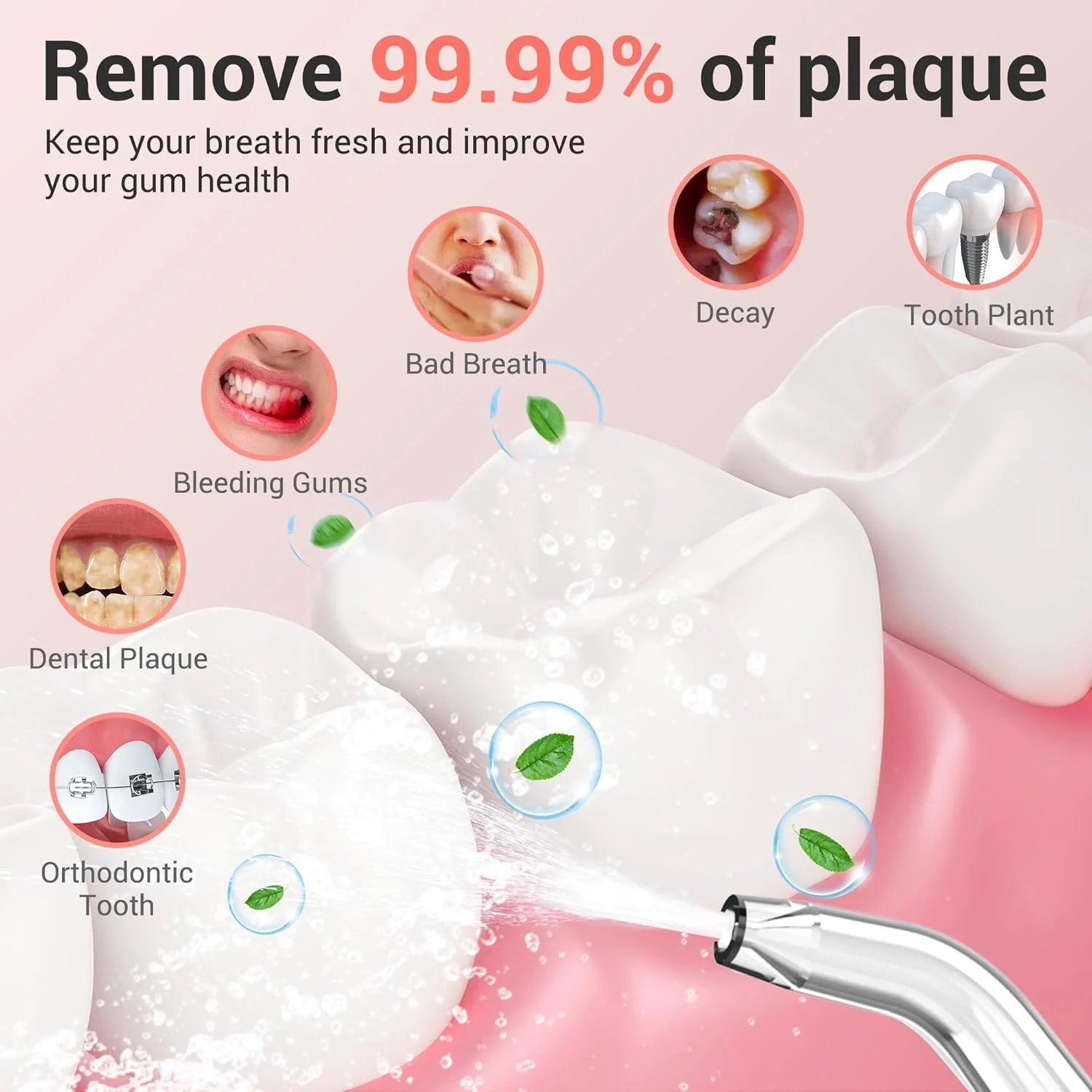 واتر فلاسر BarberBoss، نخ دندان برقی شارژی، 5 حالت فشار، واتر فلاسر دندانی ضد آب IPX8، دستگاه آبیاری دهان و دندان قابل حمل برای مراقبت از لثه، کیت تمیز کردن دندان (صورتی پاستلی)