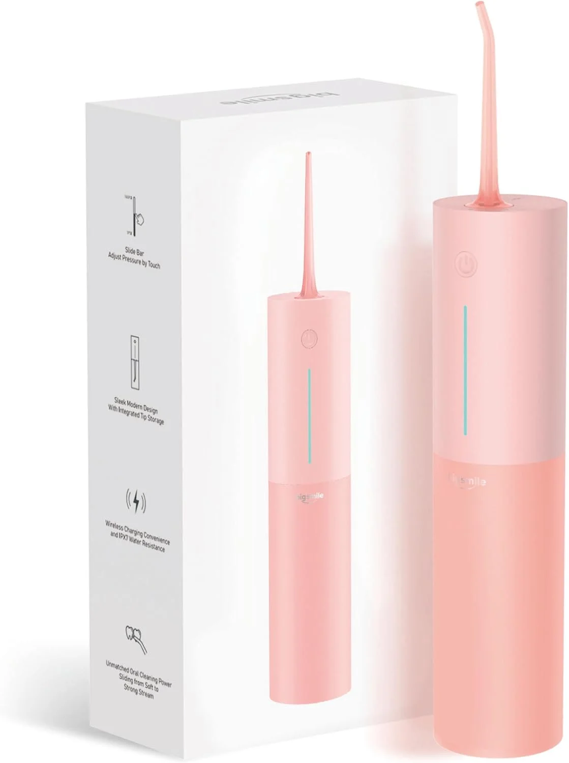 نخ دندان آبی Bigsmile، دوش دندانی حرفه ای با فشار مداوم قابل تنظیم، تمیز کننده دندان آبی قابل حمل، به طور موثر دهان را تمیز و سالم نگه می دارد (صورتی)