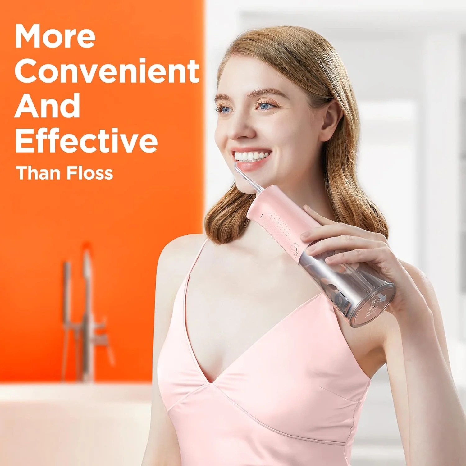واتر فلاسر بی سیم بیت وی مدل C6 برای دندان و لثه - 5 حالت، 6 سری، قابل شارژ، دستگاه آبیاری دهان قابل حمل برای مسافرت و خانه، صورتی