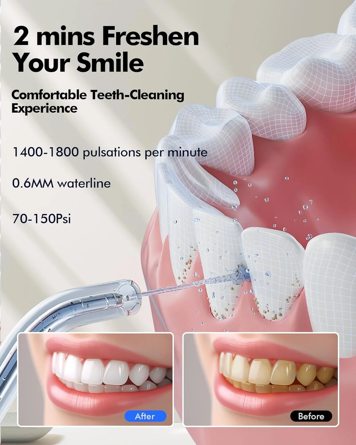 دستگاه شستشوی دهان و دندان بی سیم Bezvoi، تمیز کننده دندان قابل حمل 300 میلی لیتری و قابل شارژ USB، ضد آب IPX7، دارای 5 حالت شستشو با 6 سری جت برای استفاده در منزل و مسافرت