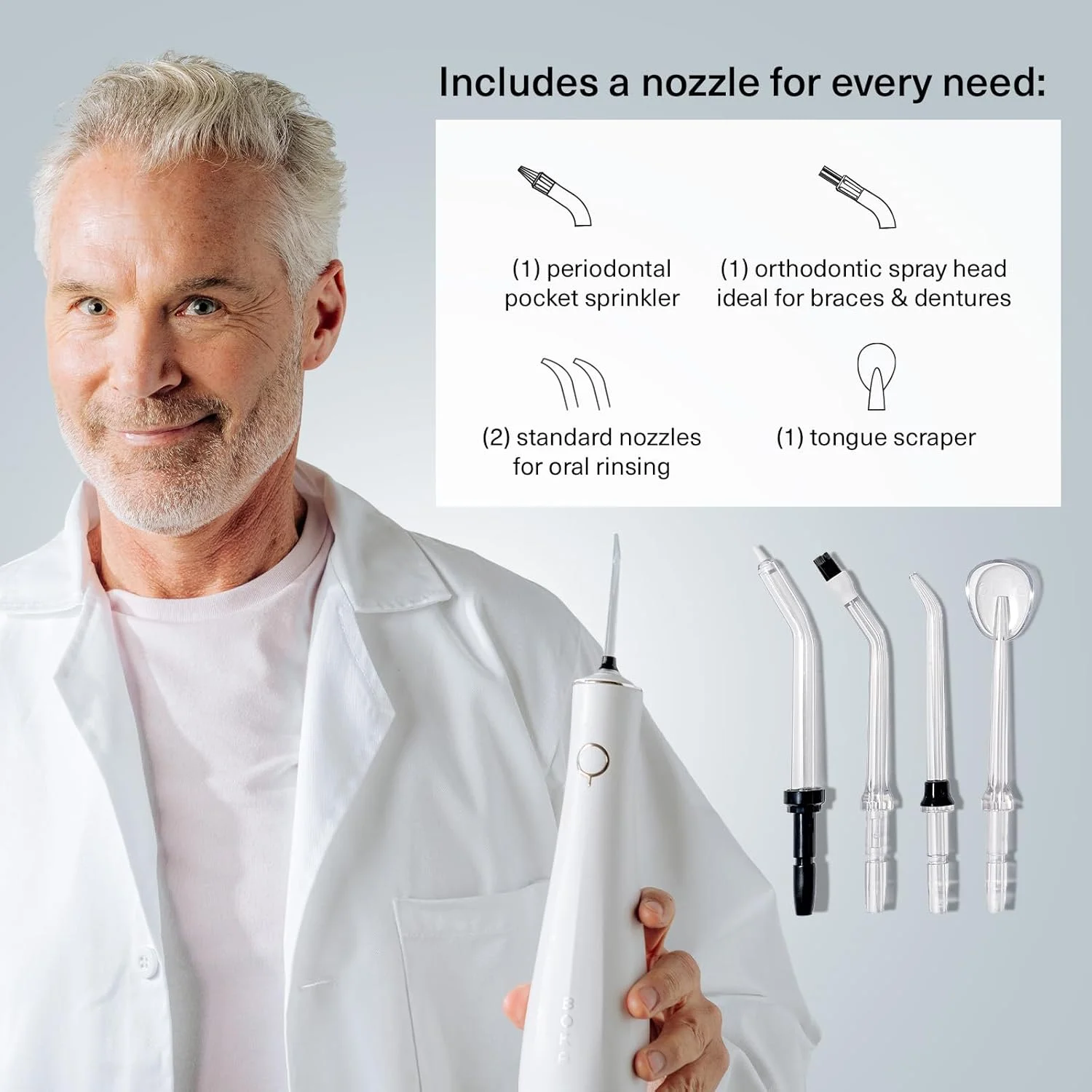 دستگاه پاک کننده پیشرفته دندان بوکا، مناسب برای تمیز کردن دندان ها، لثه و ارتودنسی به همراه کیف مسافرتی - دارای 3 حالت فشار، نخ دندان شارژی بی سیم - بادوام و قابل حمل با 5 سری قابل تنظیم - IPX7، توصیه شده توسط دندانپزشکان