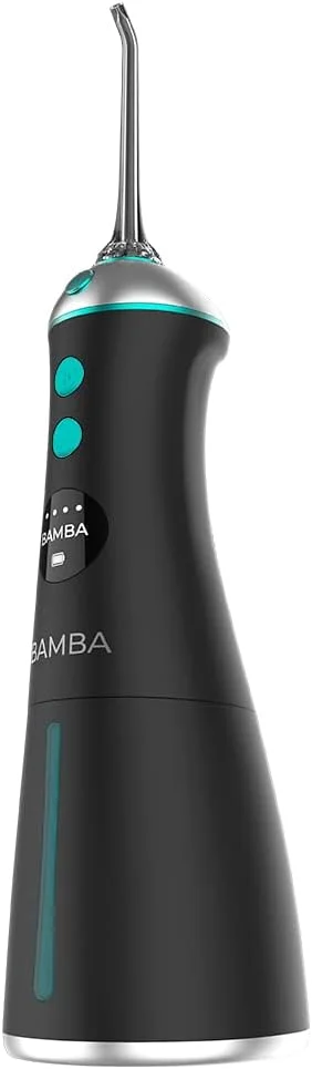 دستگاه شستشوی دهان و دندان قابل حمل Cecotec Bamba ToothCare 1100 Jet Liberty، دارای 6 حالت استفاده و 6 نازل، نمایشگر LED، ظرفیت 280 میلی لیتر، 8 تنظیمات فشار، IPX7، شارژ USB و کیف مسافرتی