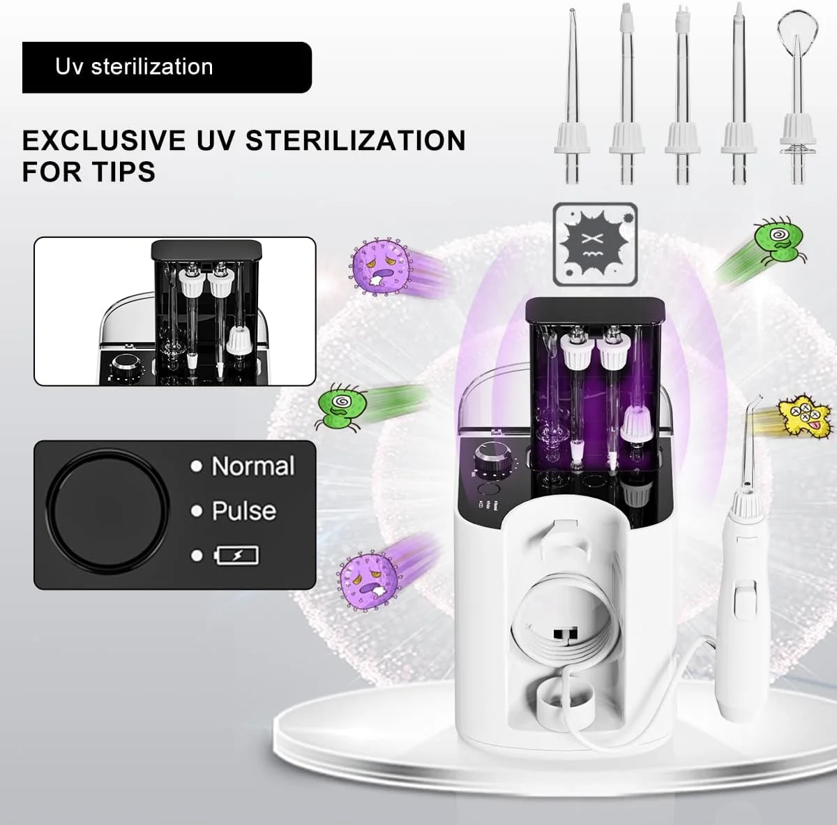 نسخه جدید دستگاه شستشوی دهان رومیزی با ظرفیت بزرگ 900 میلی لیتر، دستگاه حرفه ای شستشوی دهان آکواریوس با نور ضدعفونی کننده UV، آبیاری دهان برای دندان ها، لثه ها، ارتودنسی، مراقبت از دندان