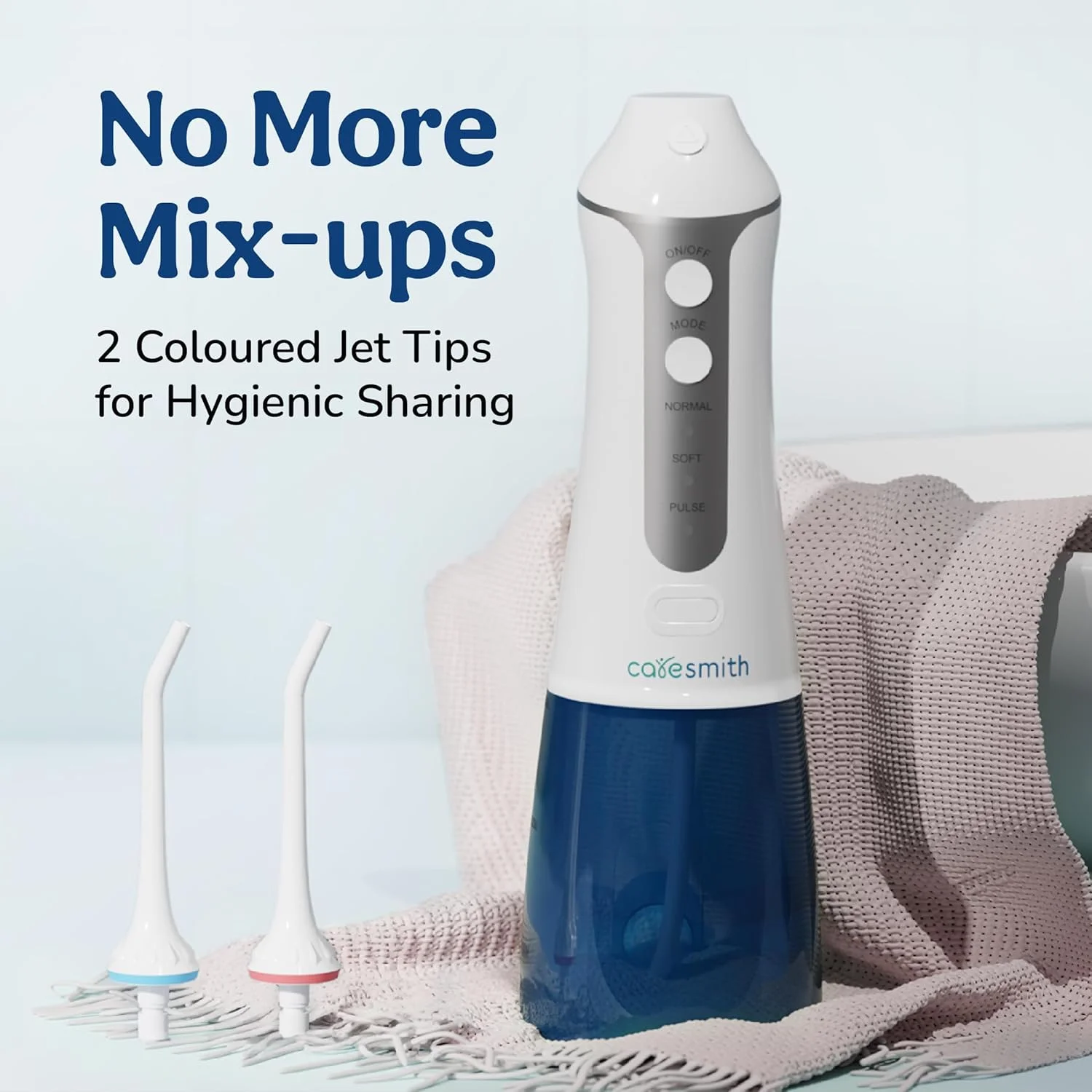 نخ دندان آبی حرفه ای بی سیم Caresmith | مخزن آب جداشدنی بزرگ 300 میلی لیتری | 3 حالت | ضد آب IPX7 | نخ دندان آبی دهانی