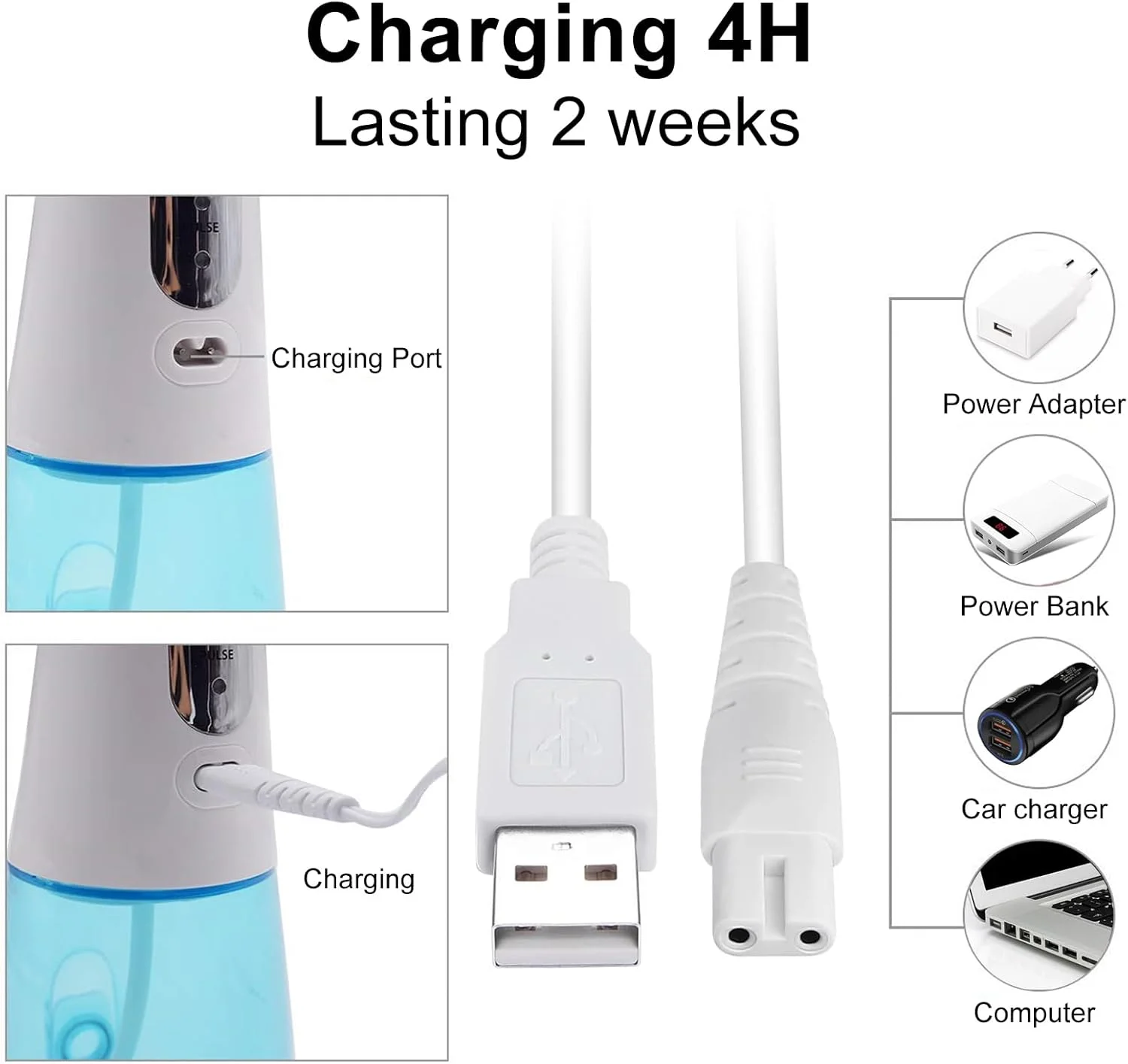 کابل شارژ USB برای دستگاه های نخ دندان آبی نیکول، فِیری‌ویل، آکواسونیک، ماسپرو، نایس‌فیل، زرهانت، اورال‌فری، واتر فلاس، تووندور، هنگسان، اینیتو، مک‌ناول، کرمکس و قطعات جایگزین سیم شارژ USB (سفید)…