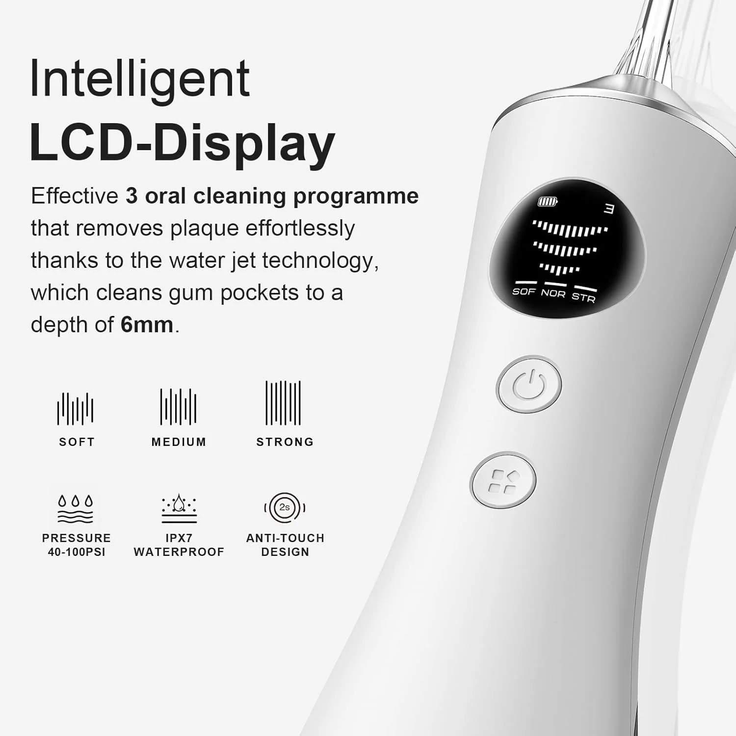 دستگاه نخ دندان آبی BUZHIWU برای دندان، دستگاه نخ دندان آبی قابل حمل و بی سیم با مخزن 300 میلی لیتری قابل شارژ با Type-C، نخ دندان آبی ضد آب IPX7 برای بزرگسالان با 3 حالت شدت و 3 سری نخ دندان