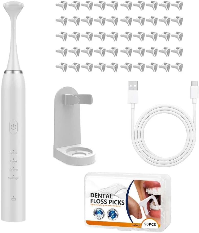 دستگاه نخ دندان برقی Chilmax - نخ دندان کشیدن التراسونیک قابل شارژ با 4 سرعت به همراه 50 سری تعویضی، ابزار تمیز کننده دندان قابل حمل برای مراقبت ملایم از لثه و تمیز کردن زبان، مناسب برای آقایان و بانوان