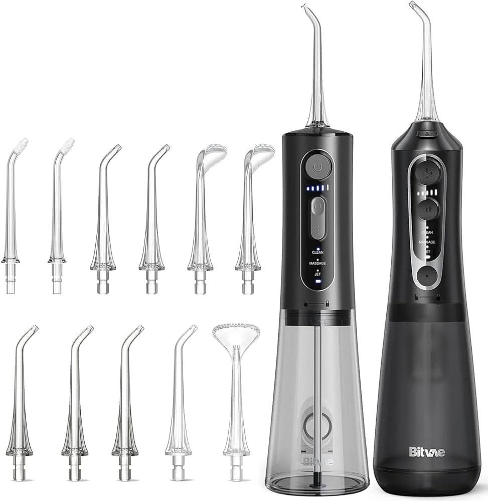 دستگاه نخ دندان آبی بی سیم، 5 حالت تمیز کردن، ضد آب IPX7، دستگاه آبیاری دهان قابل حمل، مشکی