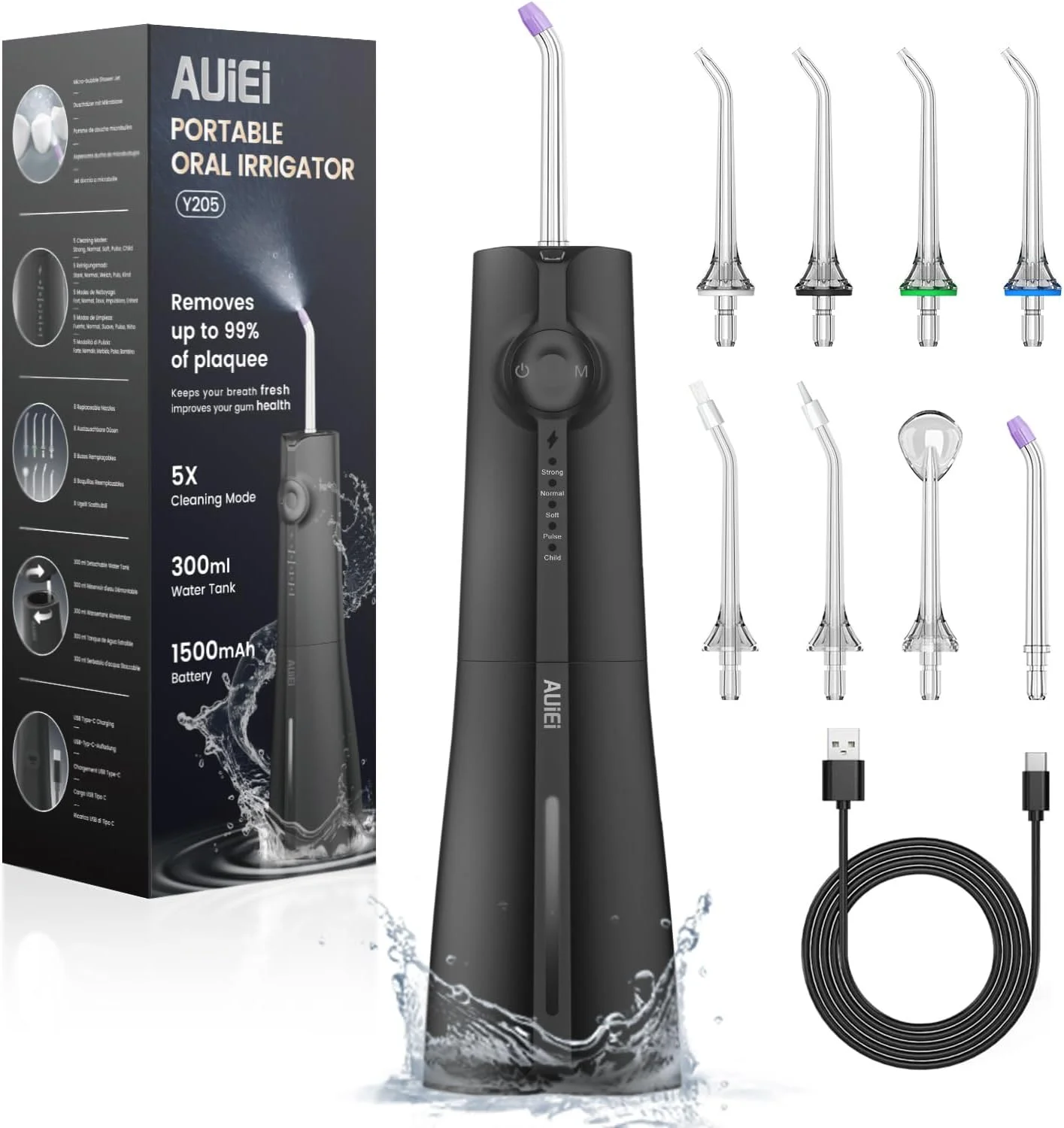 دستگاه شستشوی دهان و دندان، 300 میلی لیتر، بی سیم، دارای 8 سری، 5 حالت استفاده، ضد آب IPX7، قابل حمل برای مسافرت و منزل