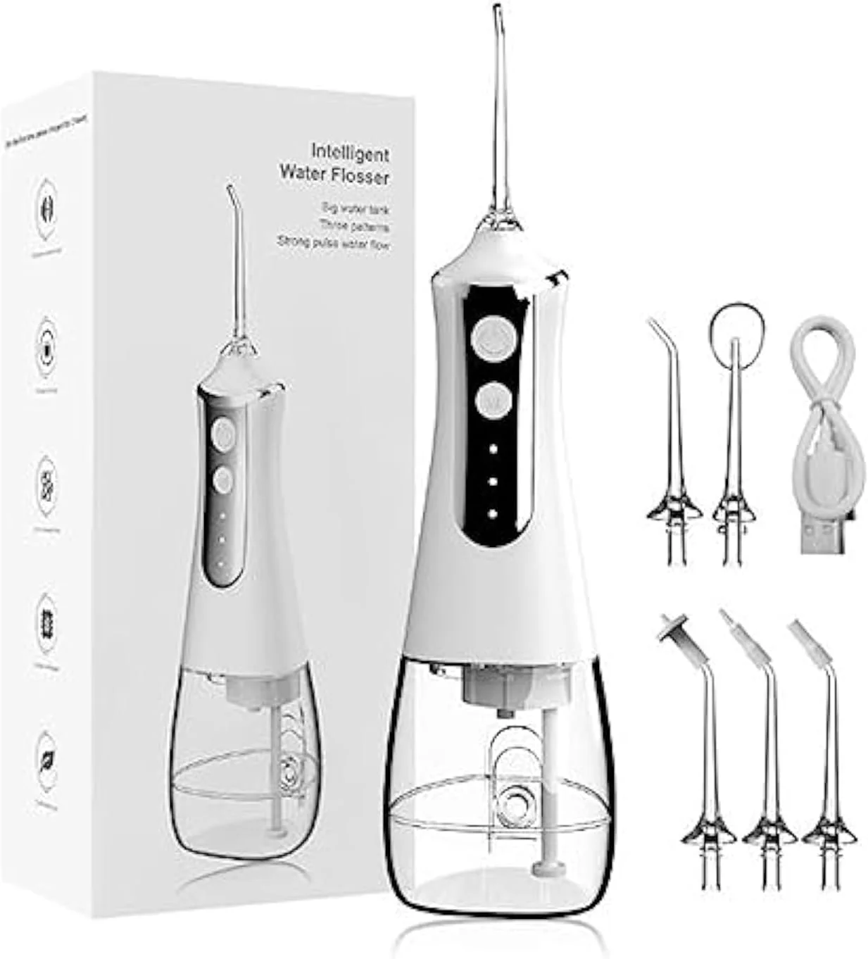 دستگاه تمیز کننده دندان و نخ دندان آبی بی سیم، دستگاه آبیاری بی سیم با 3 حالت تمیز کردن، 5 نازل چند منظوره، مخزن آب بزرگ 300 میلی لیتری، ضد آب IPX6، قابل شارژ Type-C برای خانه و مسافرت