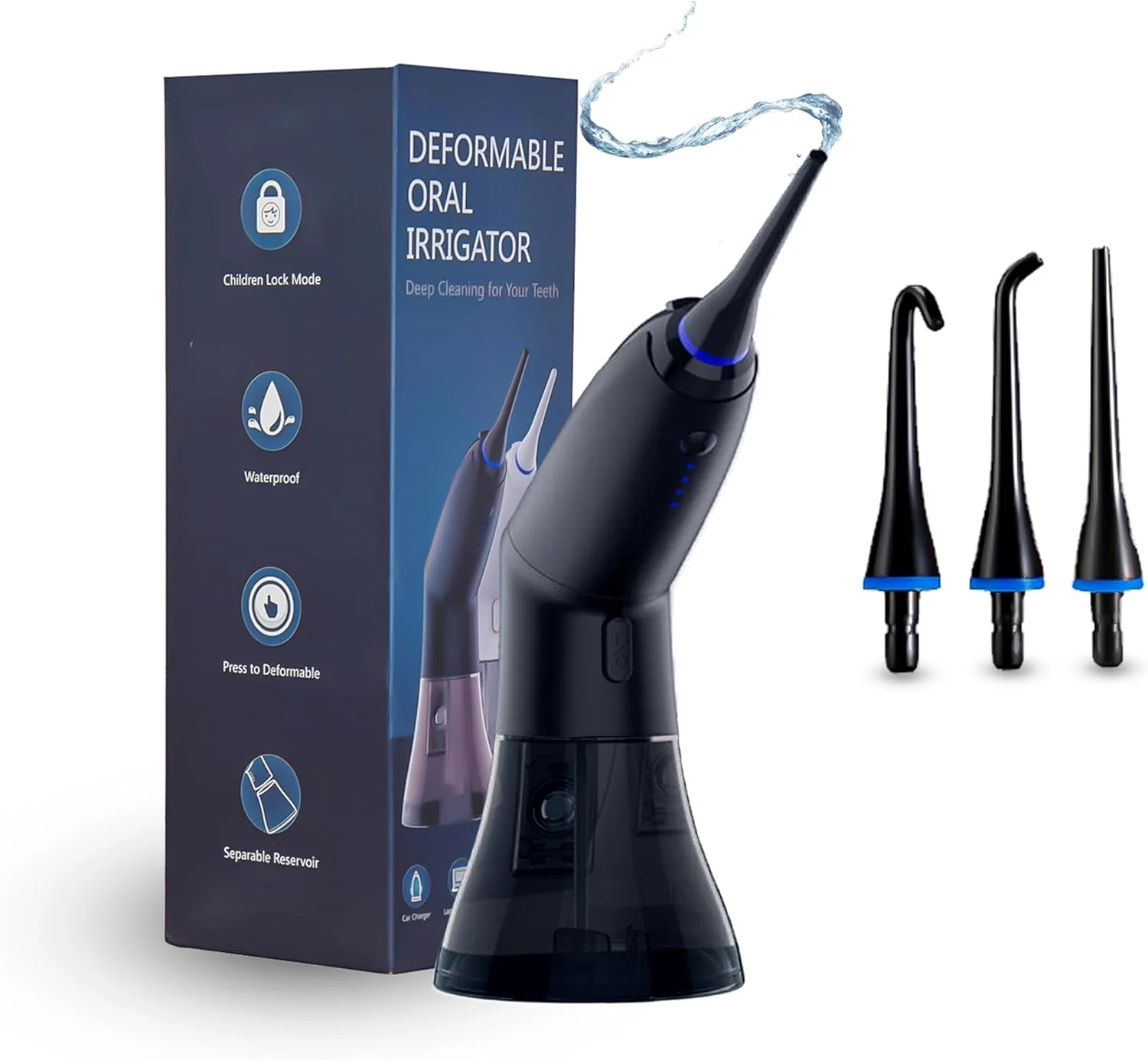 واترجت دندانی شارژی - دستگاه شستشوی دهان و دندان، ضد آب IPX7، حذف بالای پلاک، فشار قابل تنظیم، قابل حمل با مخزن 260 میلی لیتری و 3 نازل