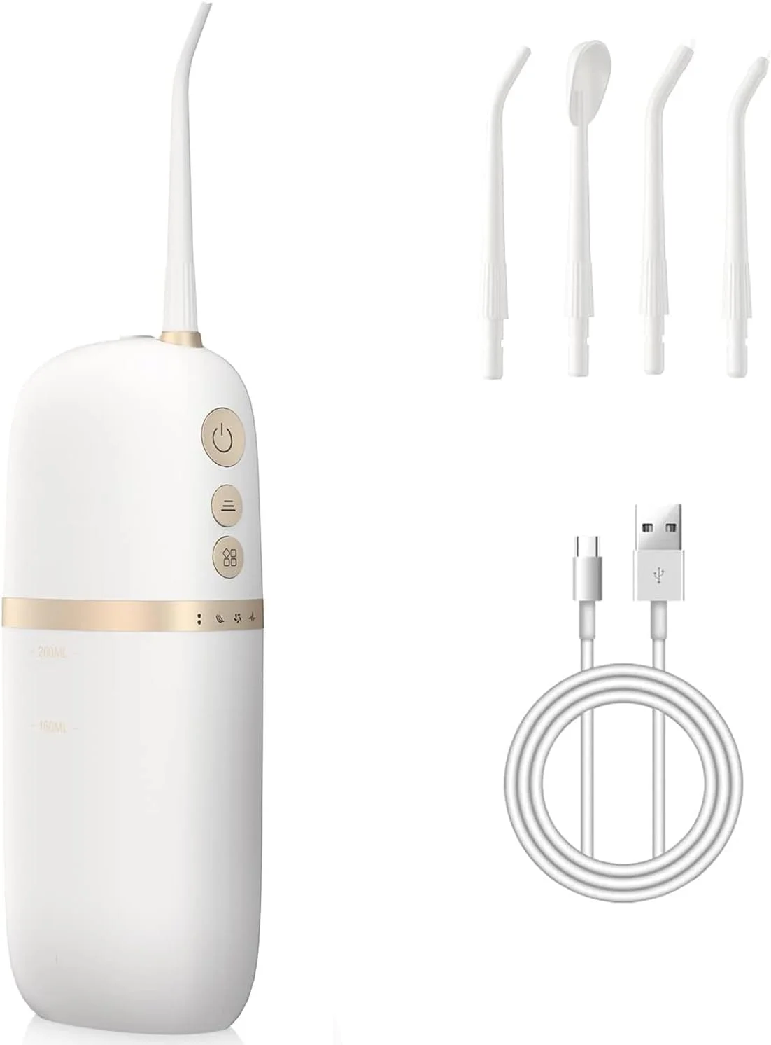 دستگاه نخ دندان آبی برای دندان، دستگاه آبیاری دهان و دندان بی سیم با 4 حالت و 3 سرعت، ضد آب IPX7، انتخاب کننده دندان آبی قابل حمل با USB برای خانه و مسافرت (سفید)