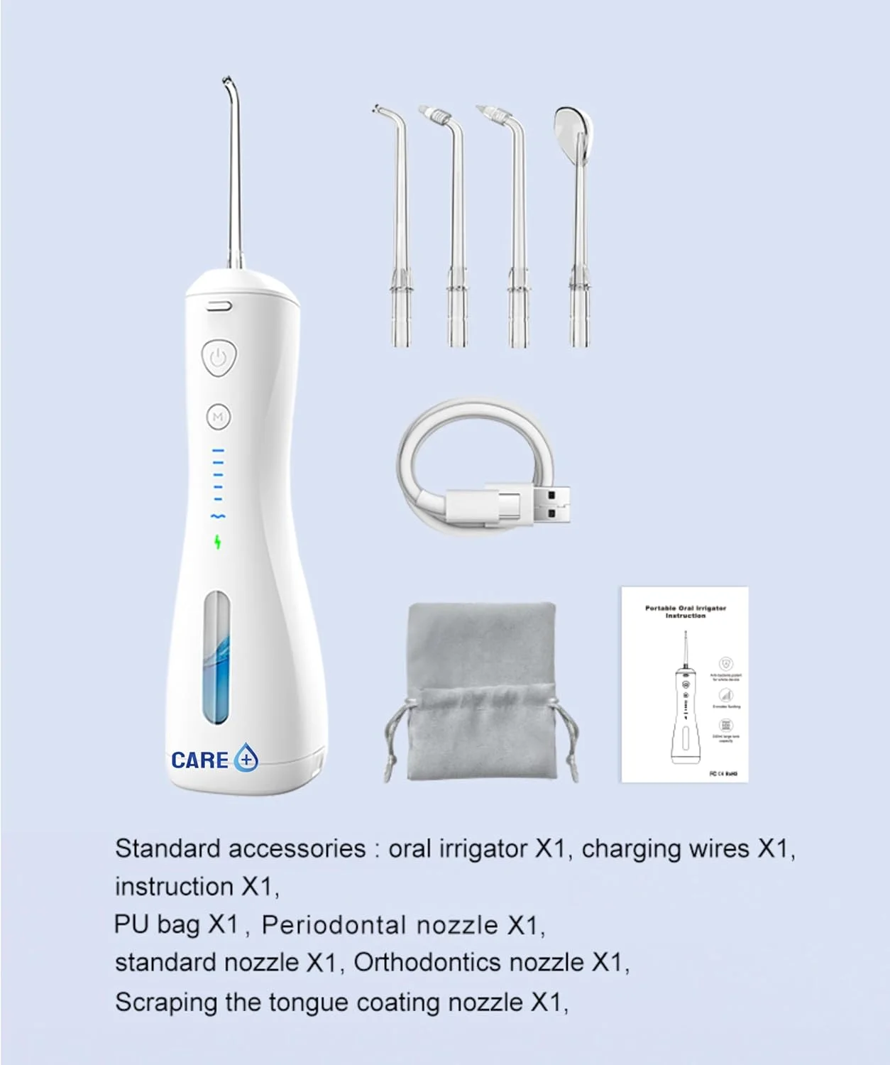 دستگاه شستشوی دهان و دندان بی سیم Care + با 5 سری جت برای تمیز کردن عمیق، حذف پلاک، تنفس تازه و جلوگیری از پوسیدگی دندان (کیت خانگی)