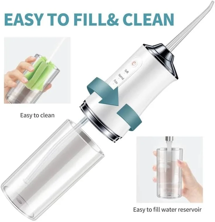 واتر فلاسر دندان بی سیم - دستگاه آبیاری دهان قابل حمل با مخزن 230 میلی لیتری، 4 سری جت و 3 حالت فشار - قابل شارژ USB و ضد آب، ایده آل برای مسافرت و استفاده در منزل - رنگ صورتی