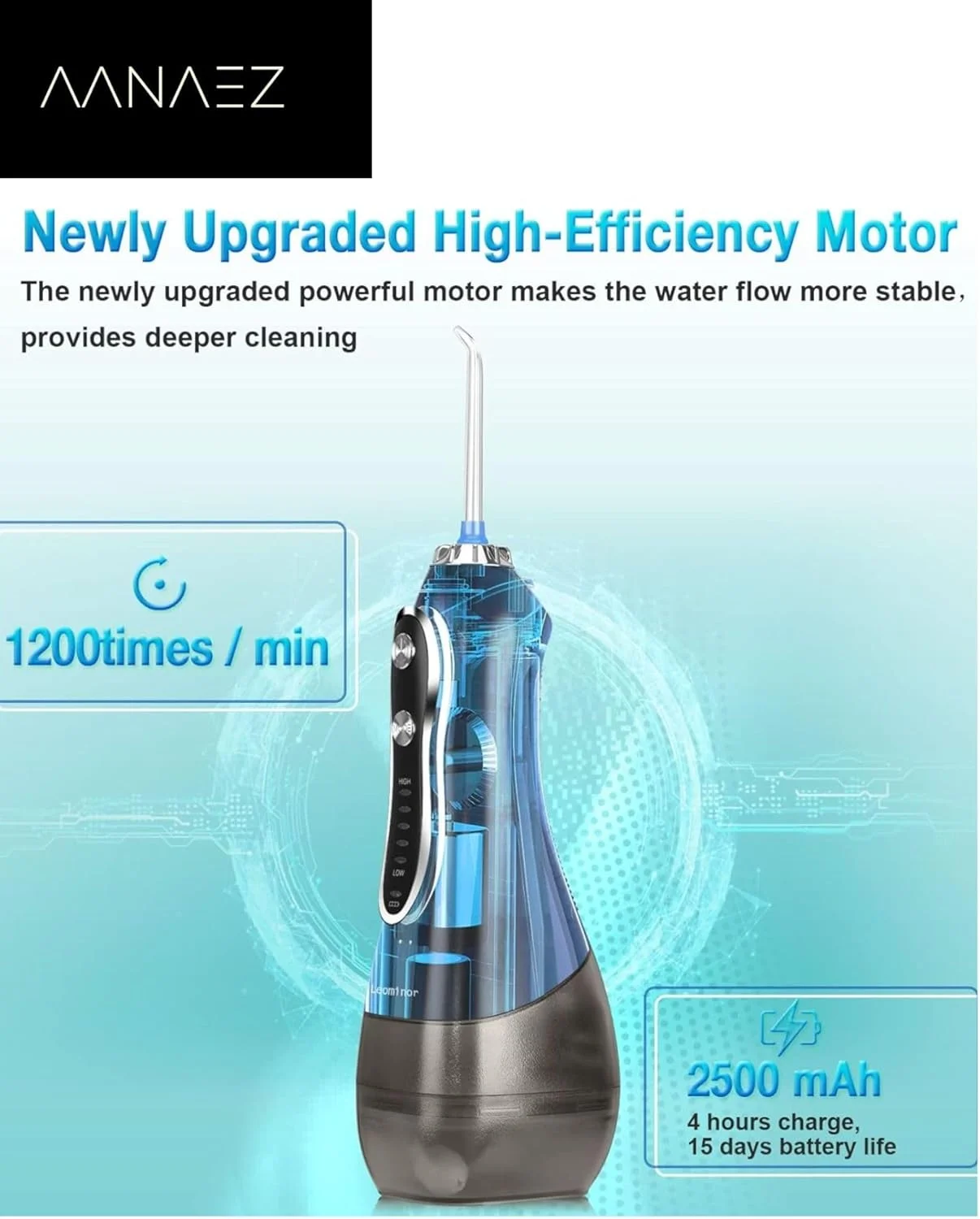 واتر فلاسر بی سیم، 5 حالت، 6 نازل، مخزن 300 میلی لیتری، IPX7، مشکی