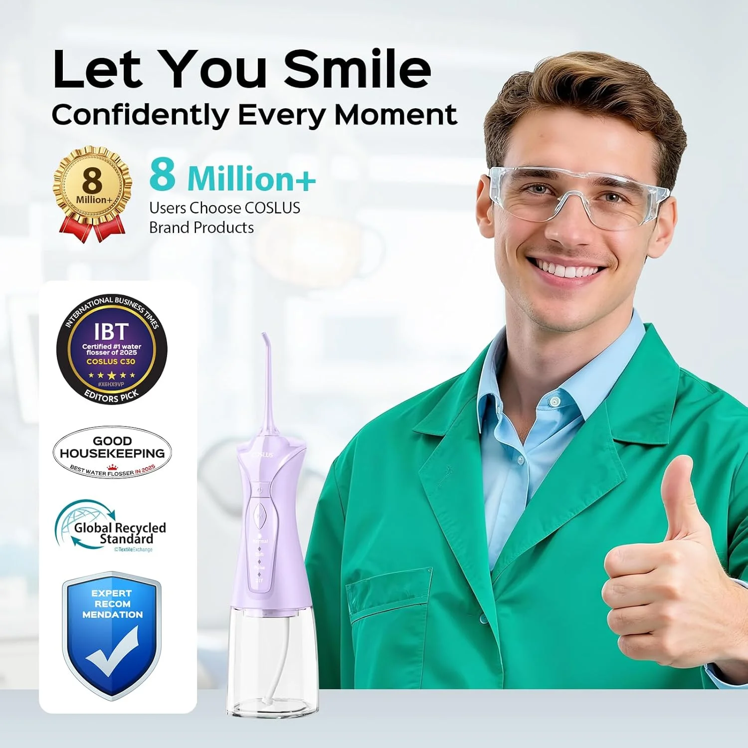 دستگاه پاک کننده دندان COSLUS: 4 حالت بی سیم با مخزن بزرگ 300 میلی لیتری، دستگاه تمیز کننده دندان قابل حمل IPX7 ضد آب برای مسافرت در منزل مدل FC5360
