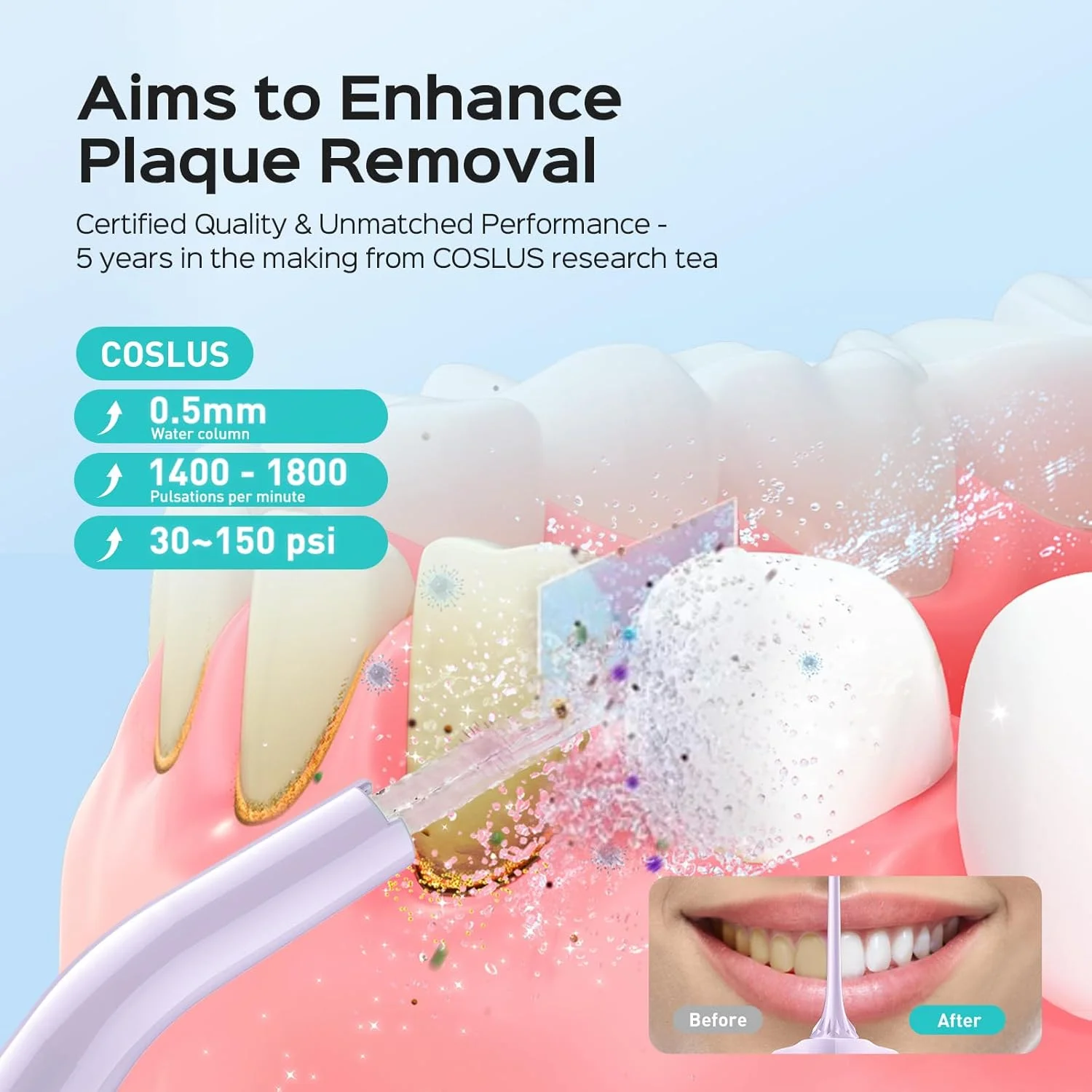 دستگاه پاک کننده دندان COSLUS: 4 حالت بی سیم با مخزن بزرگ 300 میلی لیتری، دستگاه تمیز کننده دندان قابل حمل IPX7 ضد آب برای مسافرت در منزل مدل FC5360