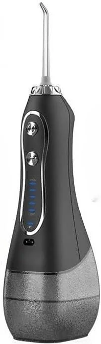 دستگاه شستشوی دهان و دندان قابل حمل با 5 حالت، 6 سری قابل تعویض، تمیز کننده دندان ضد آب قابل شارژ برای خانه و مسافرت - مخزن جداشدنی 300 میلی لیتری مشکی