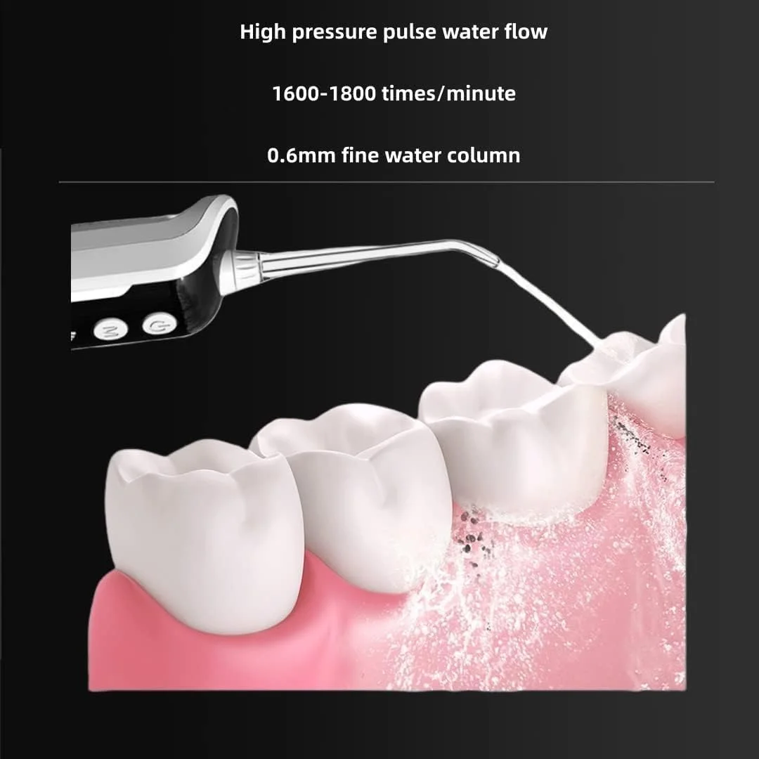 دستگاه نخ دندان آبی بی سیم قابل حمل MK Donsons برای تمیز کردن دندان - دستگاه آبیاری دهان قابل شارژ با 5 حالت، 4 سری جت، ضد آب IPX7، دستگاه نخ دندان فشرده (مشکی)