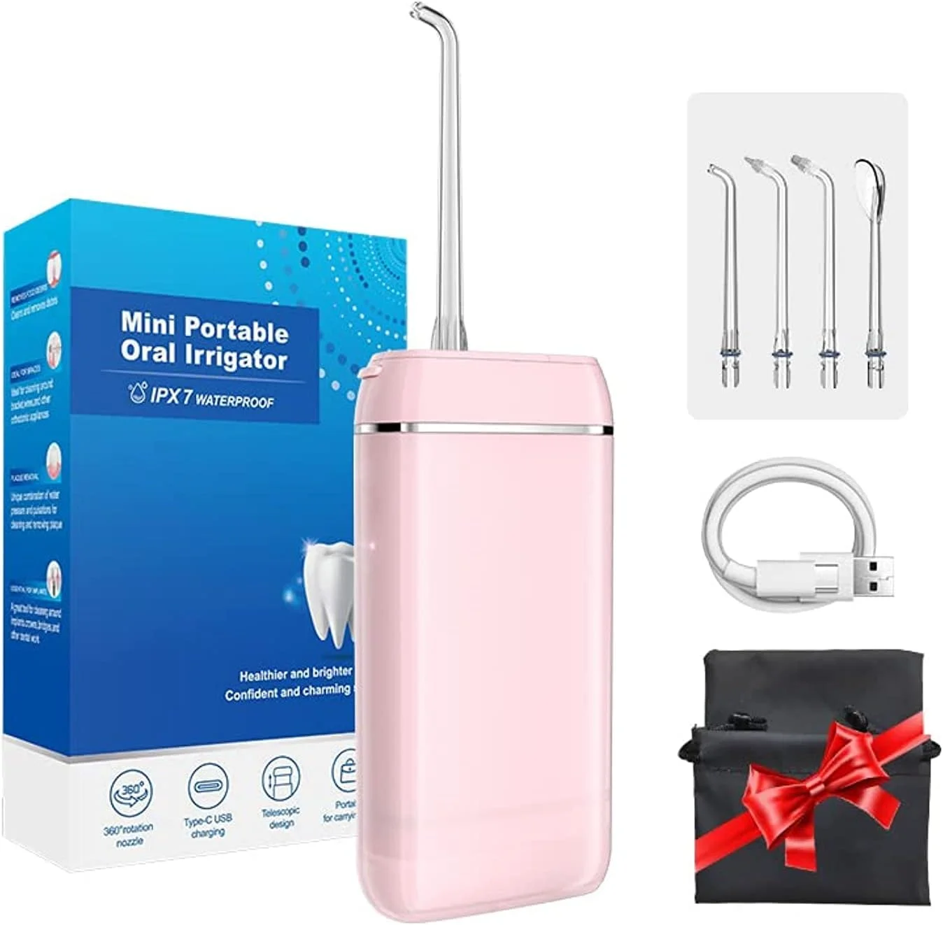 دستگاه شستشوی دهان و دندان DUKK، مخزن آب تلسکوپی، 3 حالت و ضد آب IPX7، مناسب برای استفاده در منزل و مسافرت، مراقبت از دندان، ارتودنسی و بریج (صورتی) دستگاه شستشوی دهان و دندان DUKK، مخزن آب تلسکوپی، 3 حالت و ضد آب IPX7، مناسب برای استفاده در منزل و مسافرت، مراقبت از دندان، ارتودنسی و بریج (صورتی)