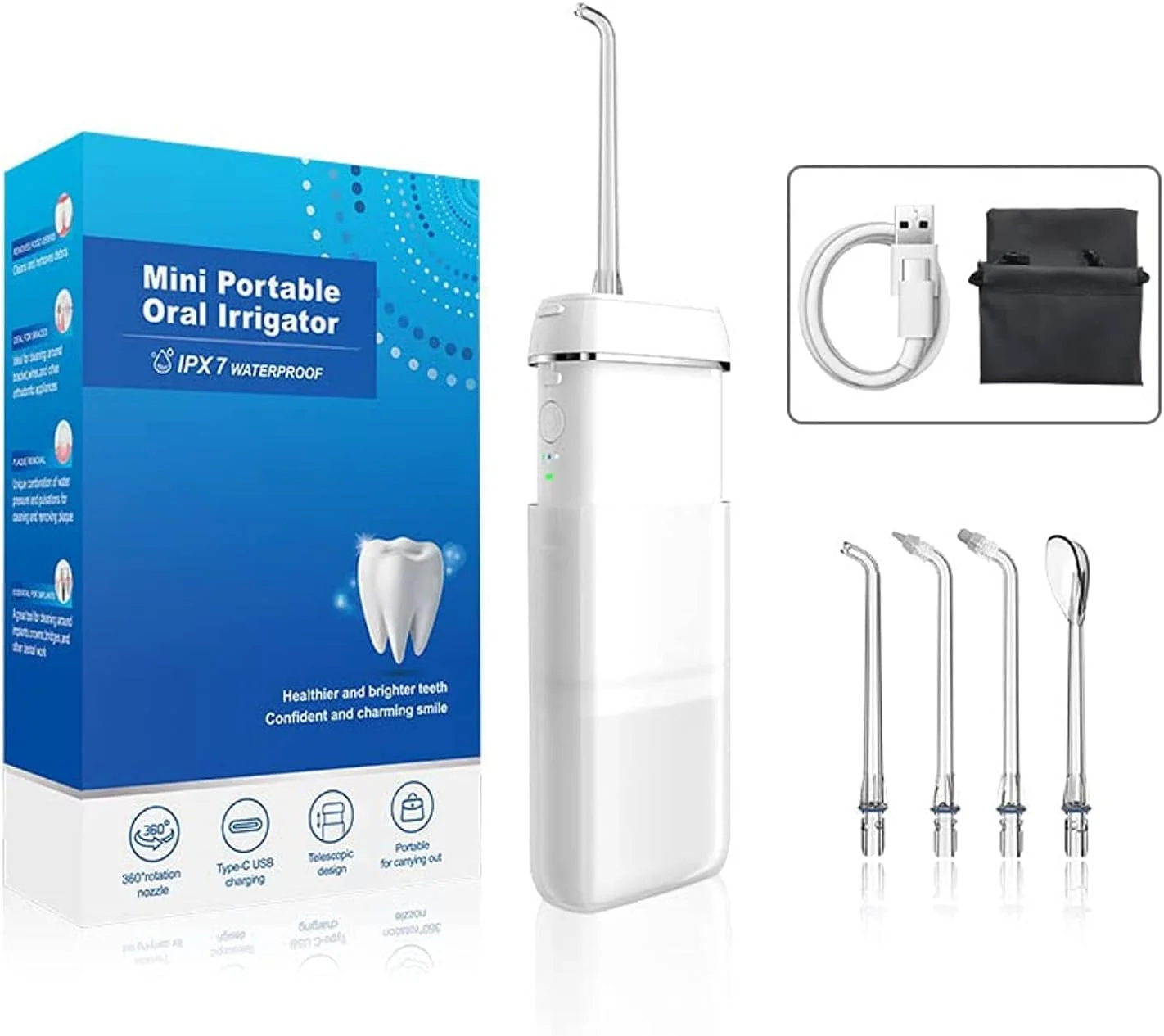 دستگاه شستشوی دهان و دندان DUKK، مخزن آب تلسکوپی، 3 حالت و ضد آب IPX7، مناسب برای خانه و مسافرت، مراقبت از دندان، ارتودنسی و بریج (سفید) دستگاه شستشوی دهان و دندان DUKK، مخزن آب تلسکوپی، 3 حالت و ضد آب IPX7، مناسب برای خانه و مسافرت، مراقبت از دندان، ارتودنسی و بریج (سفید)