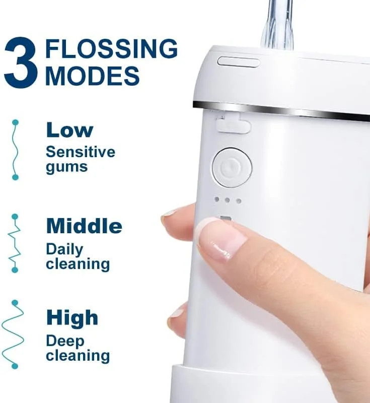 دستگاه شستشوی دهان و دندان DUKK، مخزن آب تلسکوپی، 3 حالت و ضد آب IPX7، مناسب برای خانه و مسافرت، مراقبت از دندان، ارتودنسی و بریج (سفید)