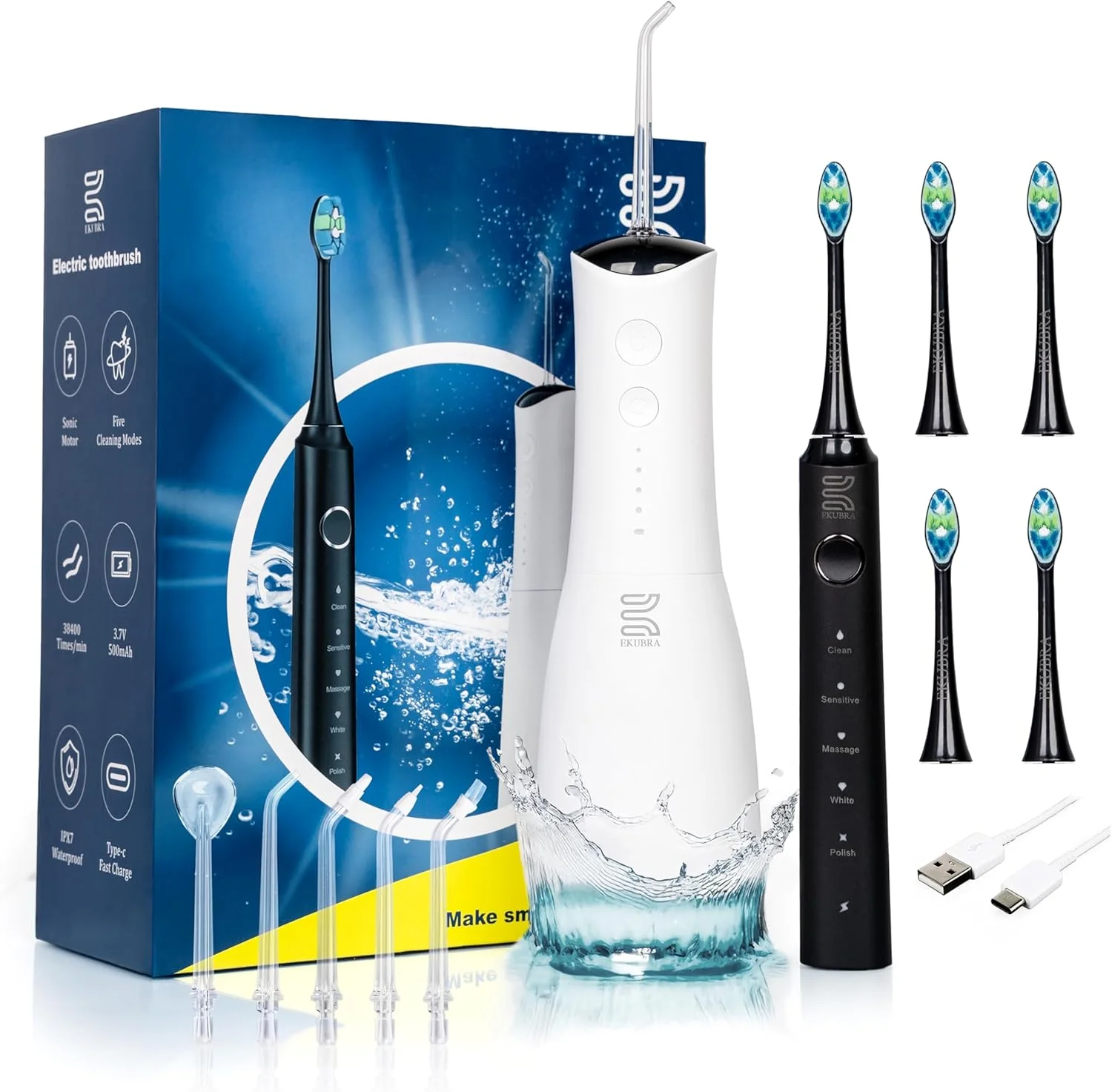 دستگاه شستشوی دهان و دندان آبی و مسواک برقی صوتی EKUBRA، ۴۰۰۰۰ ویپیام، ۴ حالت تمیز کردن، مخزن بزرگ ۳۸۰ میلیلیتری و ۴ سری مختلف و ۴ سر برس، کیف مسافرتی، شارژی USB C دستگاه شستشوی دهان و دندان آبی و مسواک برقی صوتی EKUBRA، ۴۰۰۰۰ ویپیام، ۴ حالت تمیز کردن، مخزن بزرگ ۳۸۰ میلیلیتری و ۴ سری مختلف و ۴ سر برس، کیف مسافرتی، شارژی USB C